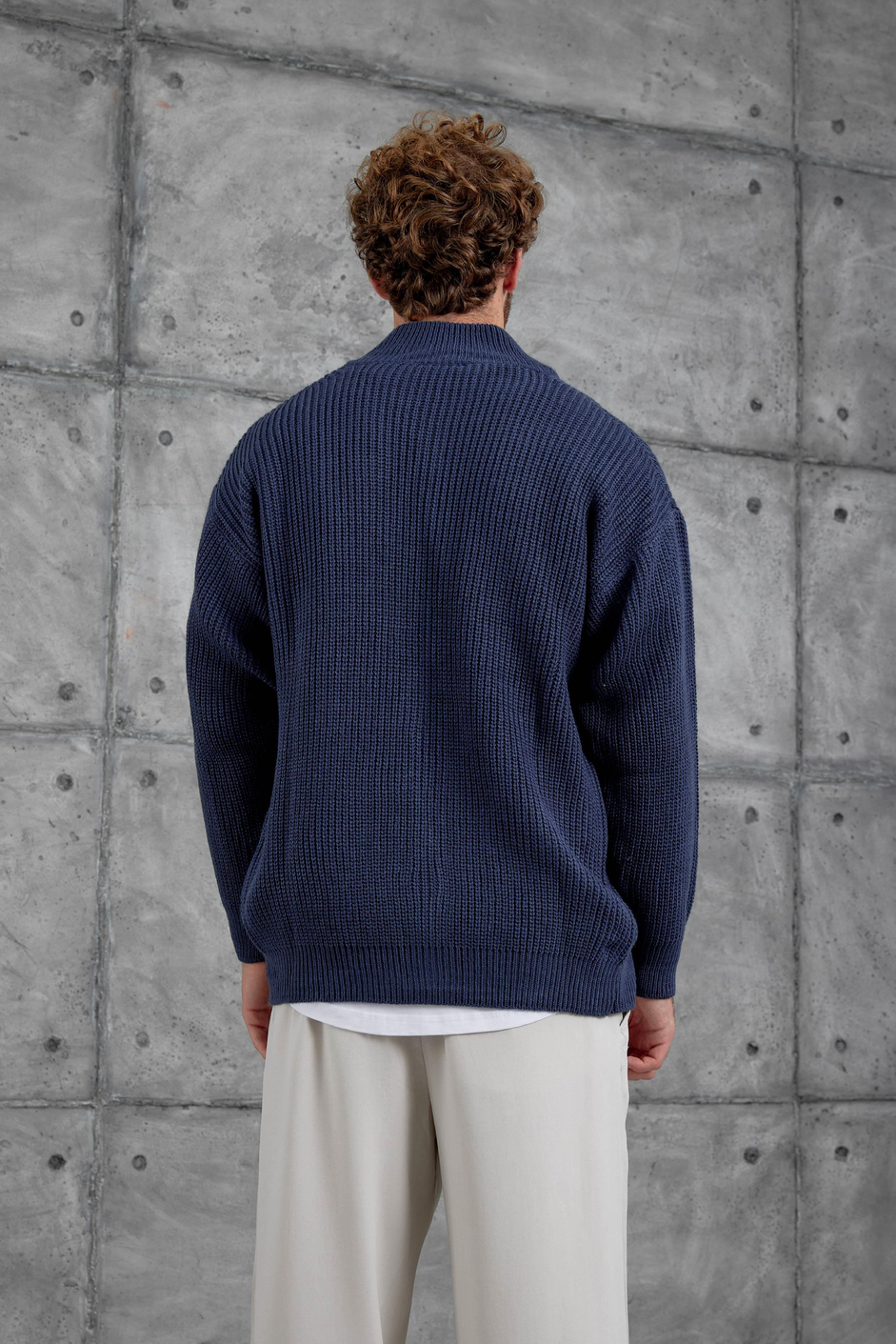 Lacivert Mrk Fermuarlı Oversize Triko