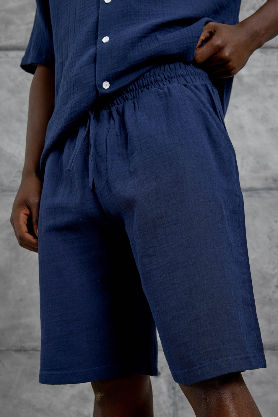 Lacivert Müslin Basic Şort