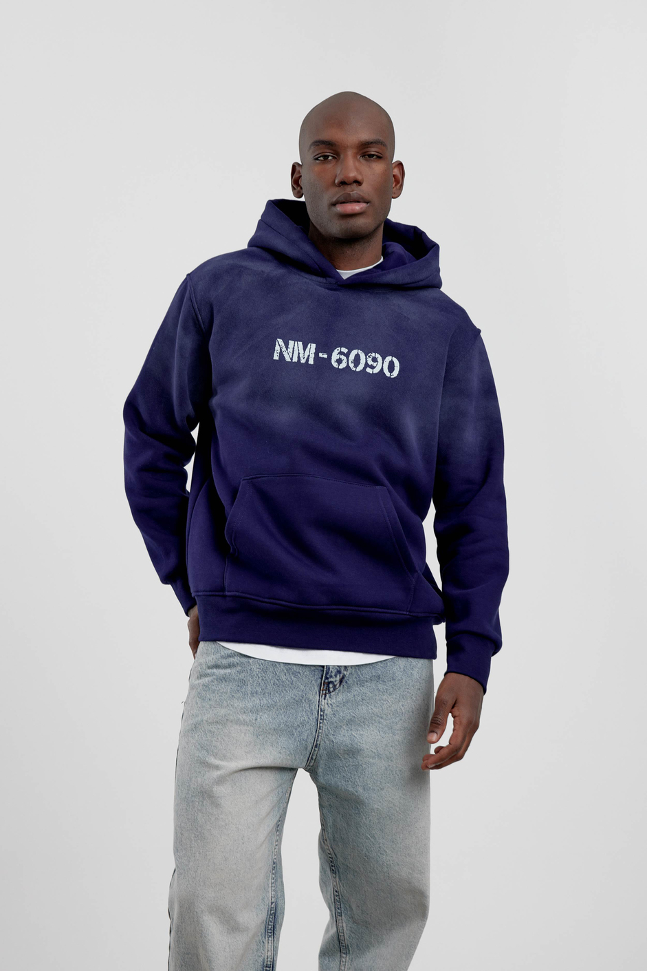 Lacivert NM-6090 Baskılı Kapüşonlu Sweatshirt