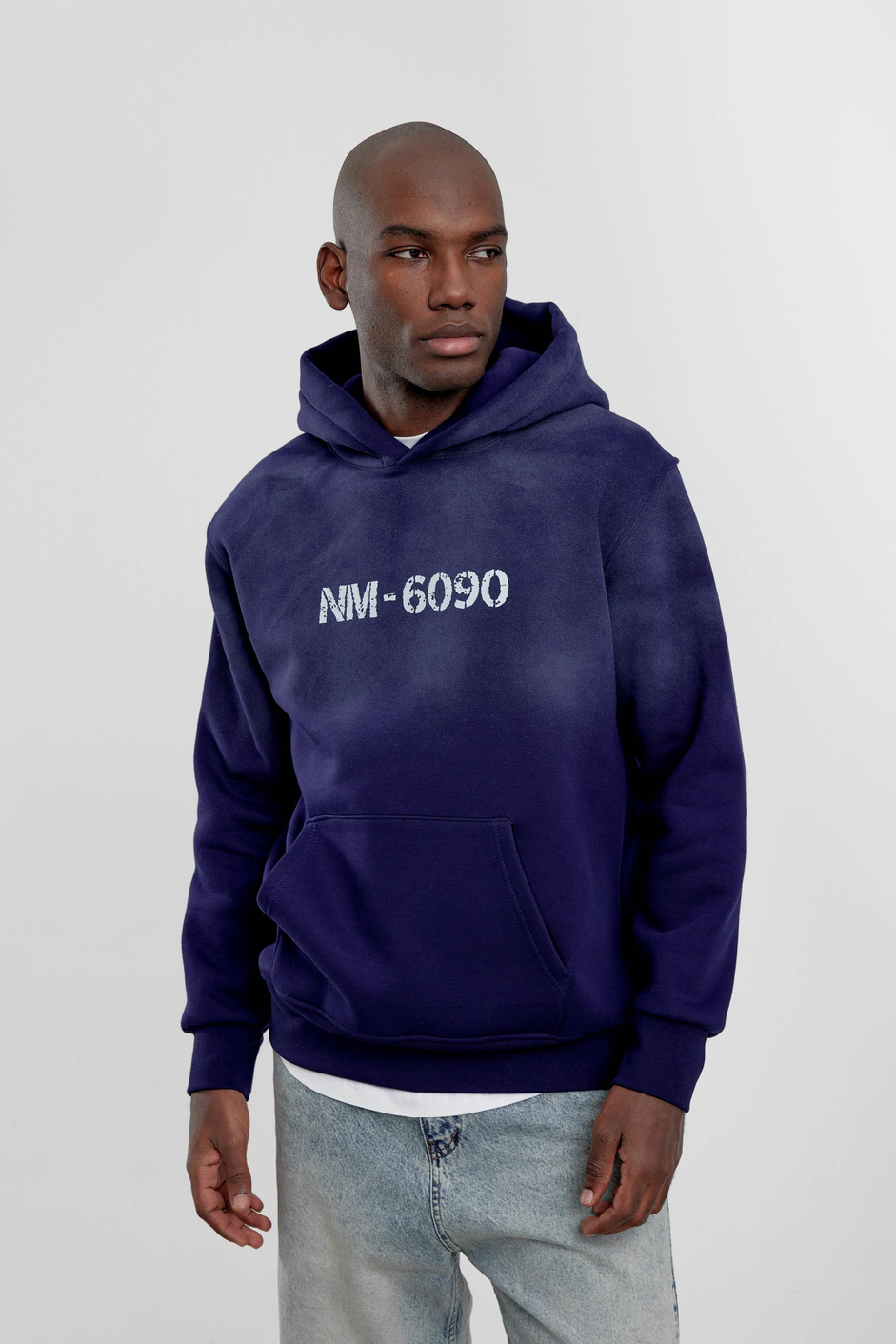 Lacivert NM-6090 Baskılı Kapüşonlu Sweatshirt