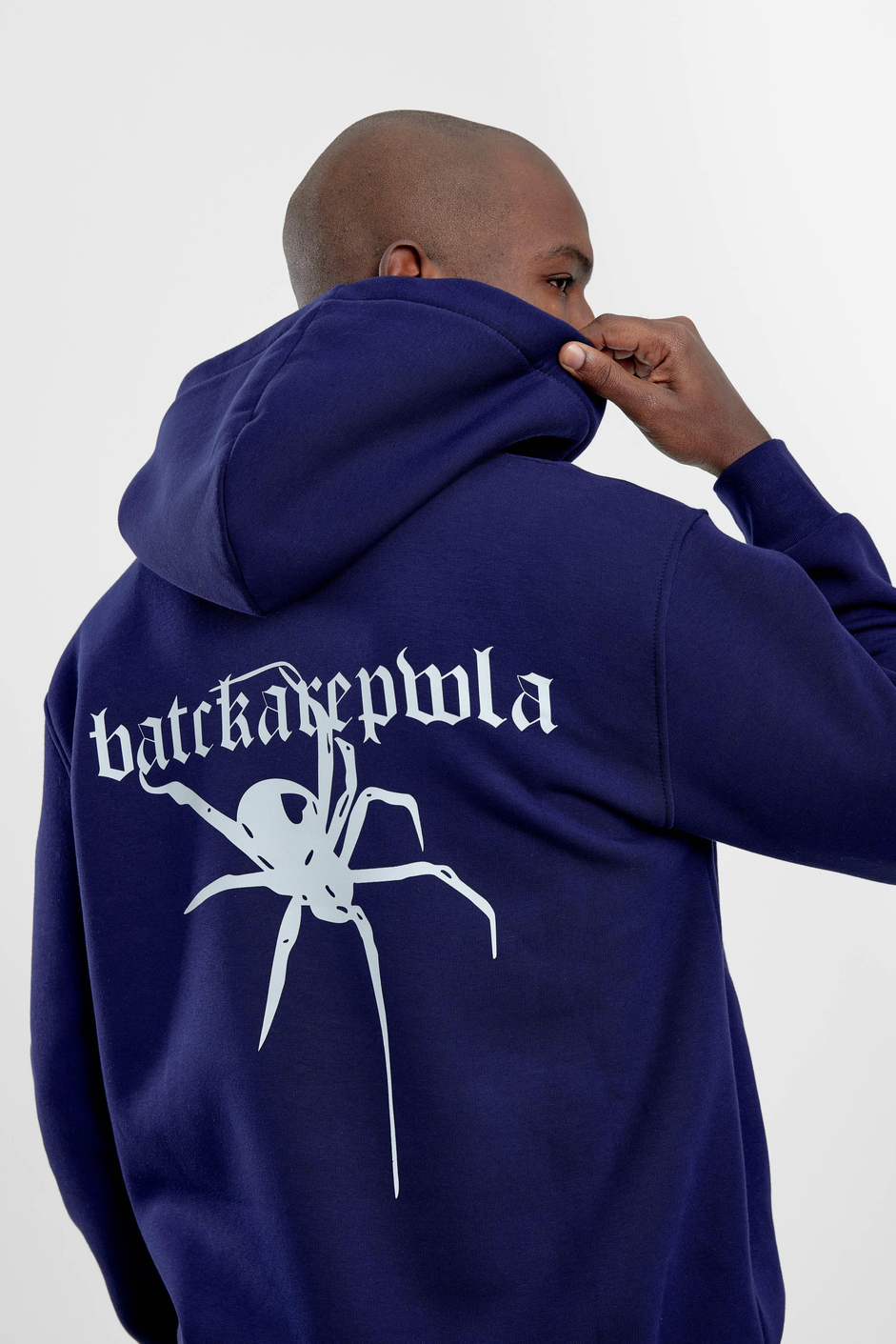 Lacivert Örümcek Baskılı Kapüşonlu Sweatshirt