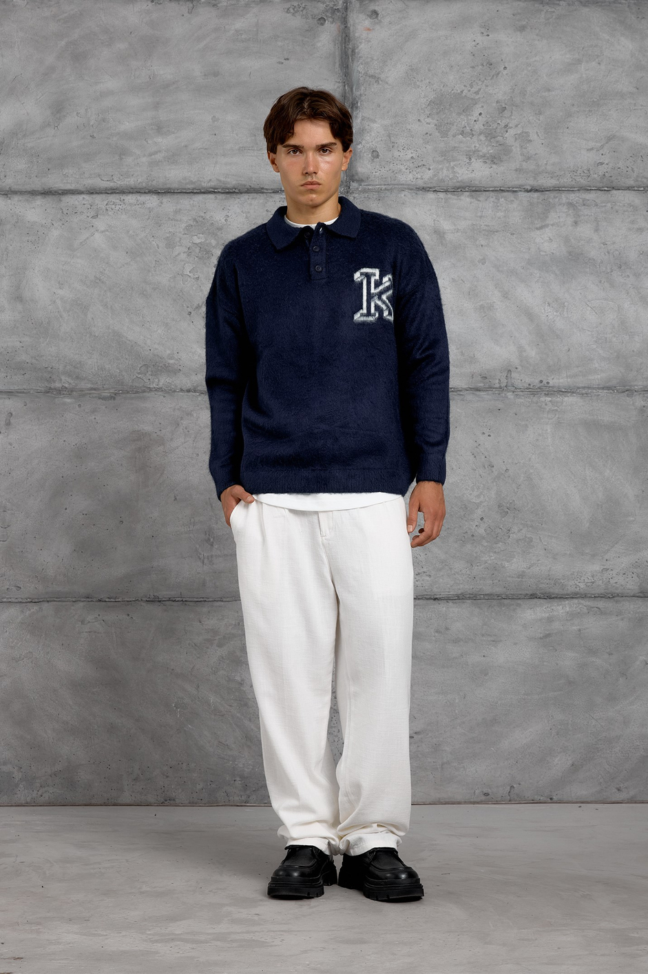 Lacivert POLO YAKA K HARF TRİKO SWEAT