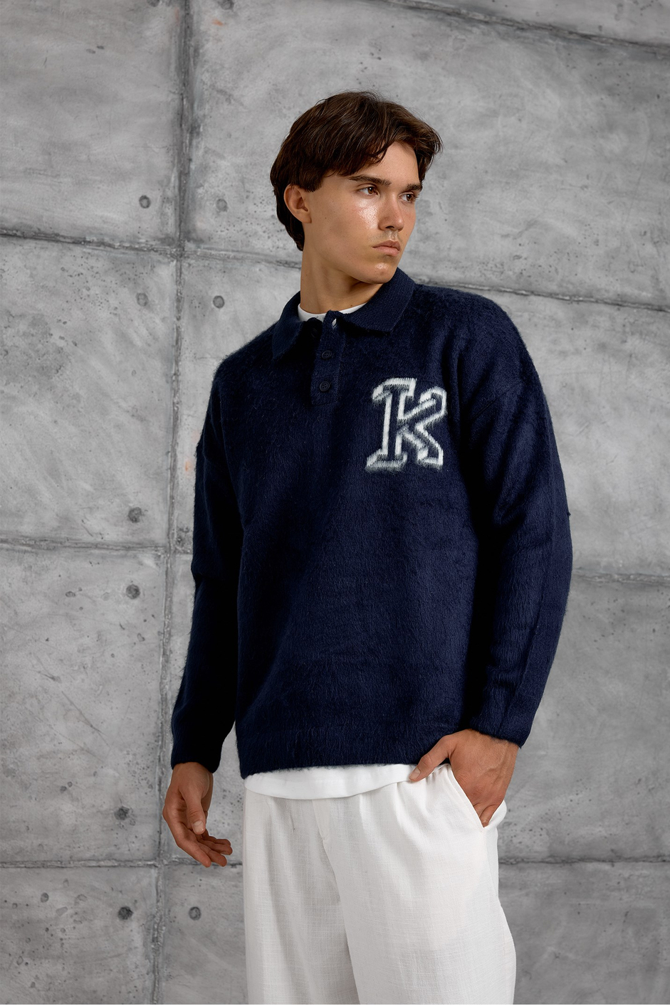 Lacivert POLO YAKA K HARF TRİKO SWEAT