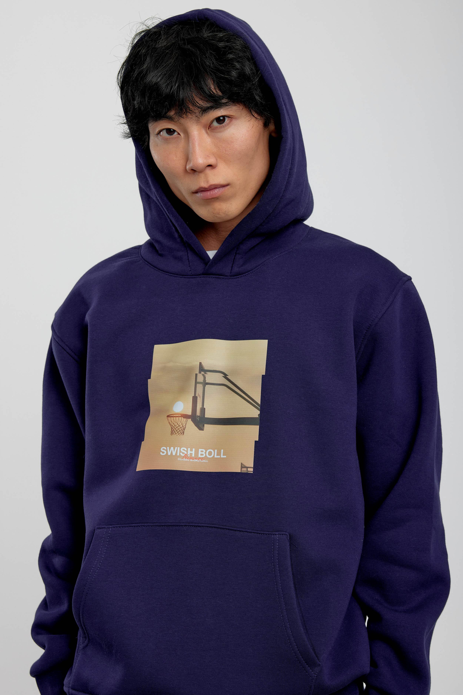 Lacivert Pota Baskılı Kapüşonlu Sweatshirt