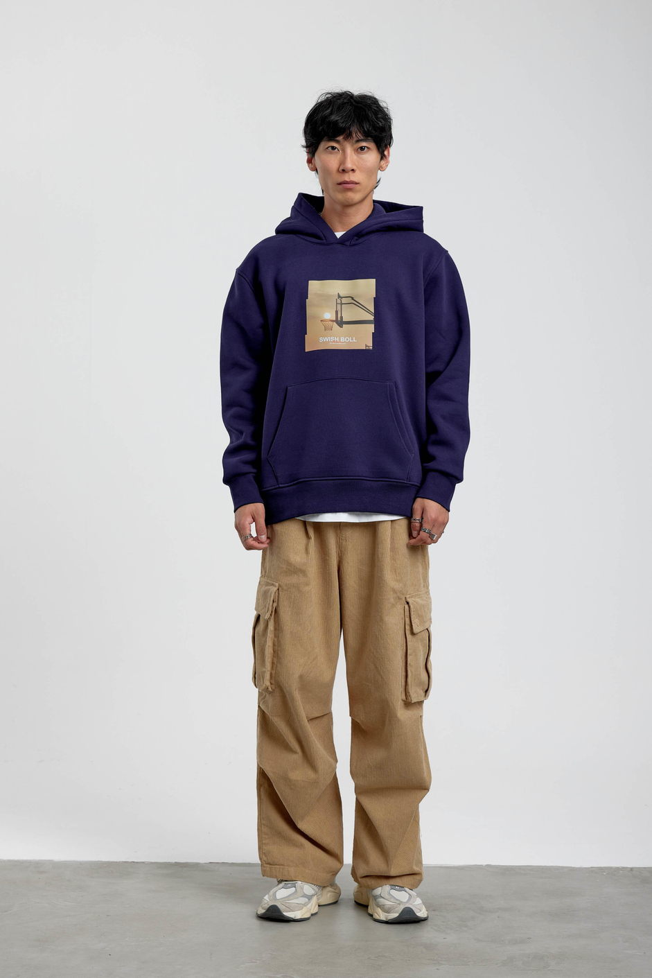 Lacivert Pota Baskılı Kapüşonlu Sweatshirt