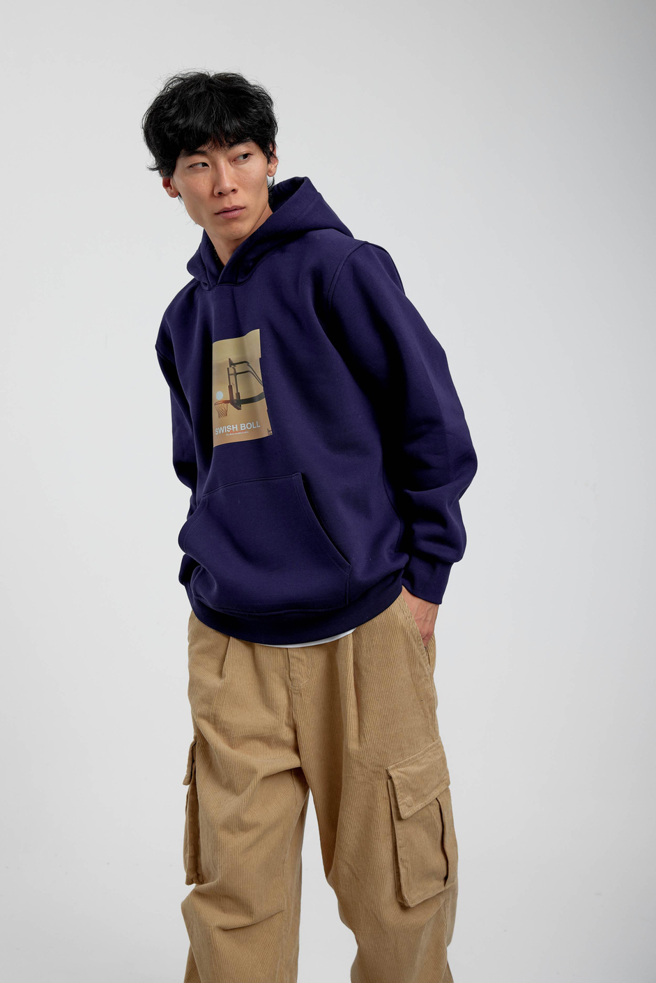 Lacivert Pota Baskılı Kapüşonlu Sweatshirt