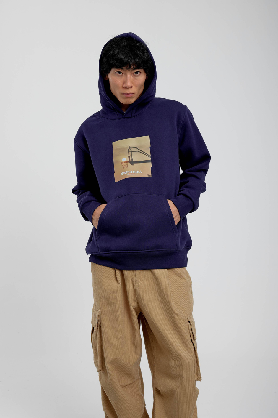 Lacivert Pota Baskılı Kapüşonlu Sweatshirt