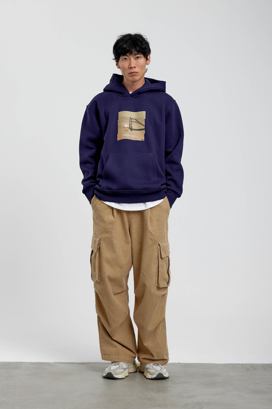 Lacivert Pota Baskılı Kapüşonlu Sweatshirt