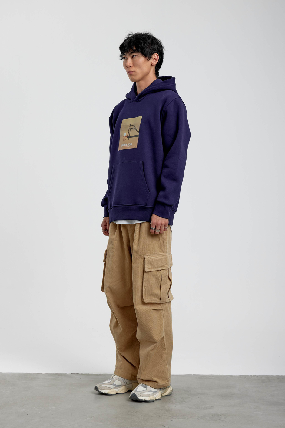 Lacivert Pota Baskılı Kapüşonlu Sweatshirt