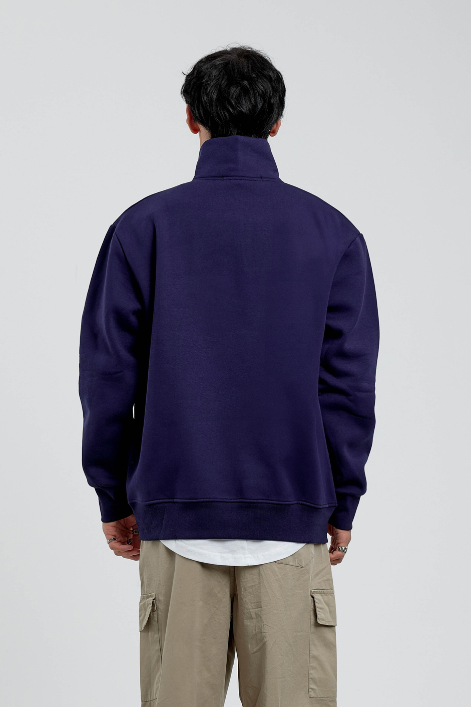 Lacivert Proust Yazılı Yarım Fermuarlı Sweatshirt