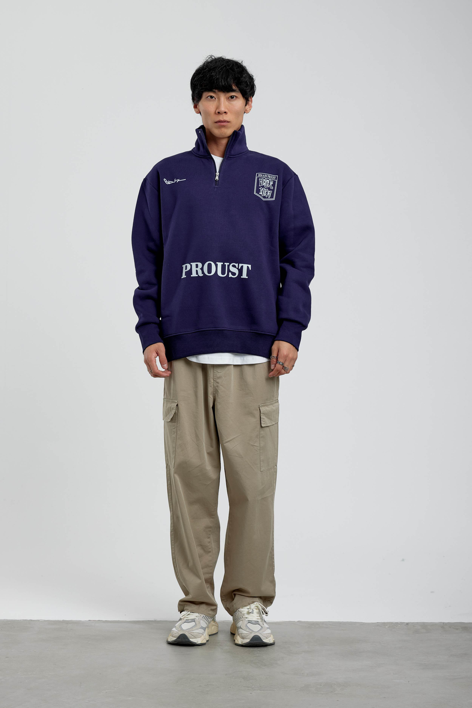 Lacivert Proust Yazılı Yarım Fermuarlı Sweatshirt