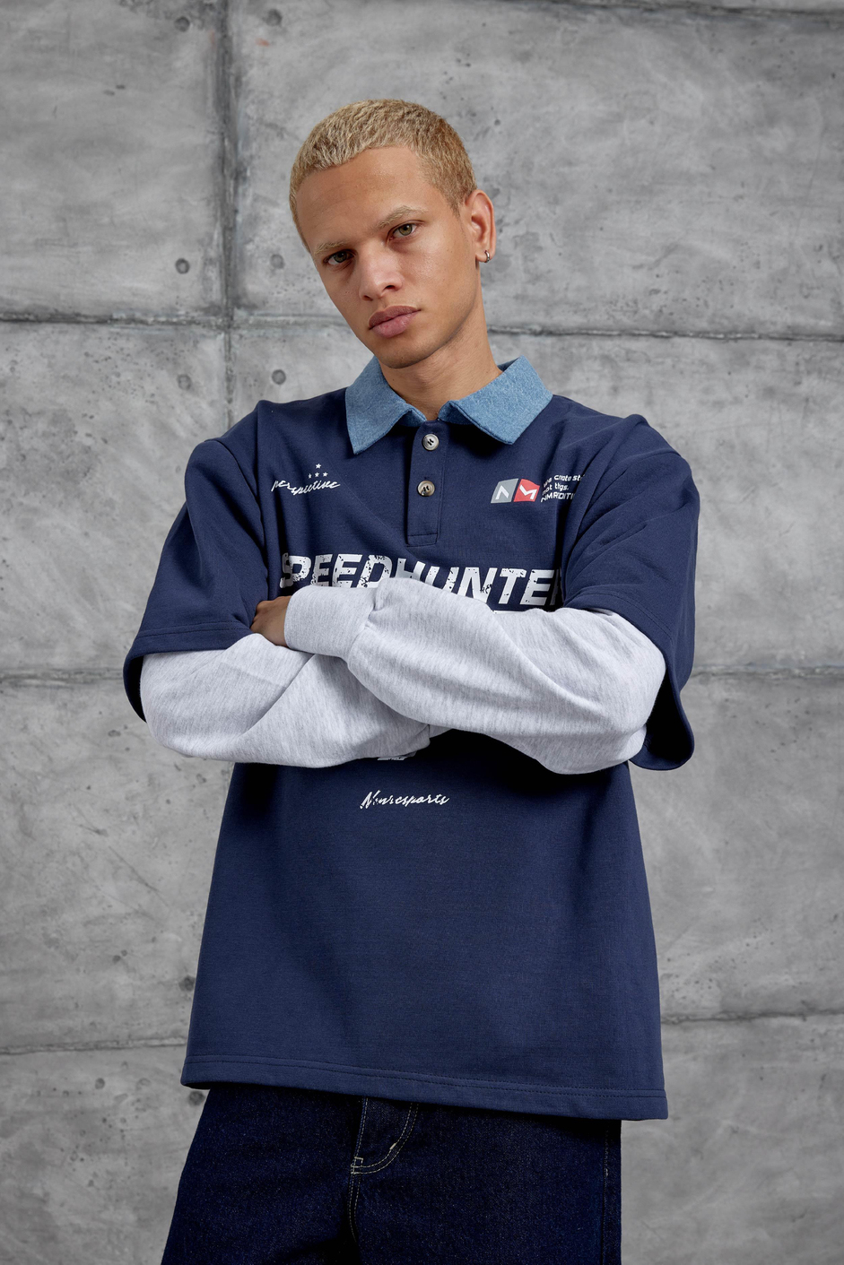 Lacivert SPEEDHUNTERS BASKILI OVERSİZE SWEATSHİRT