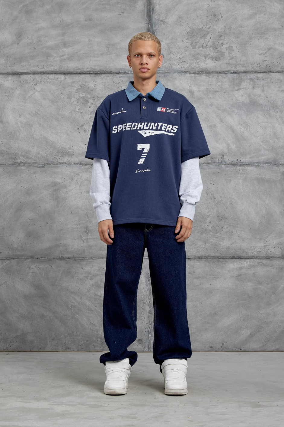 Lacivert SPEEDHUNTERS BASKILI OVERSİZE SWEATSHİRT