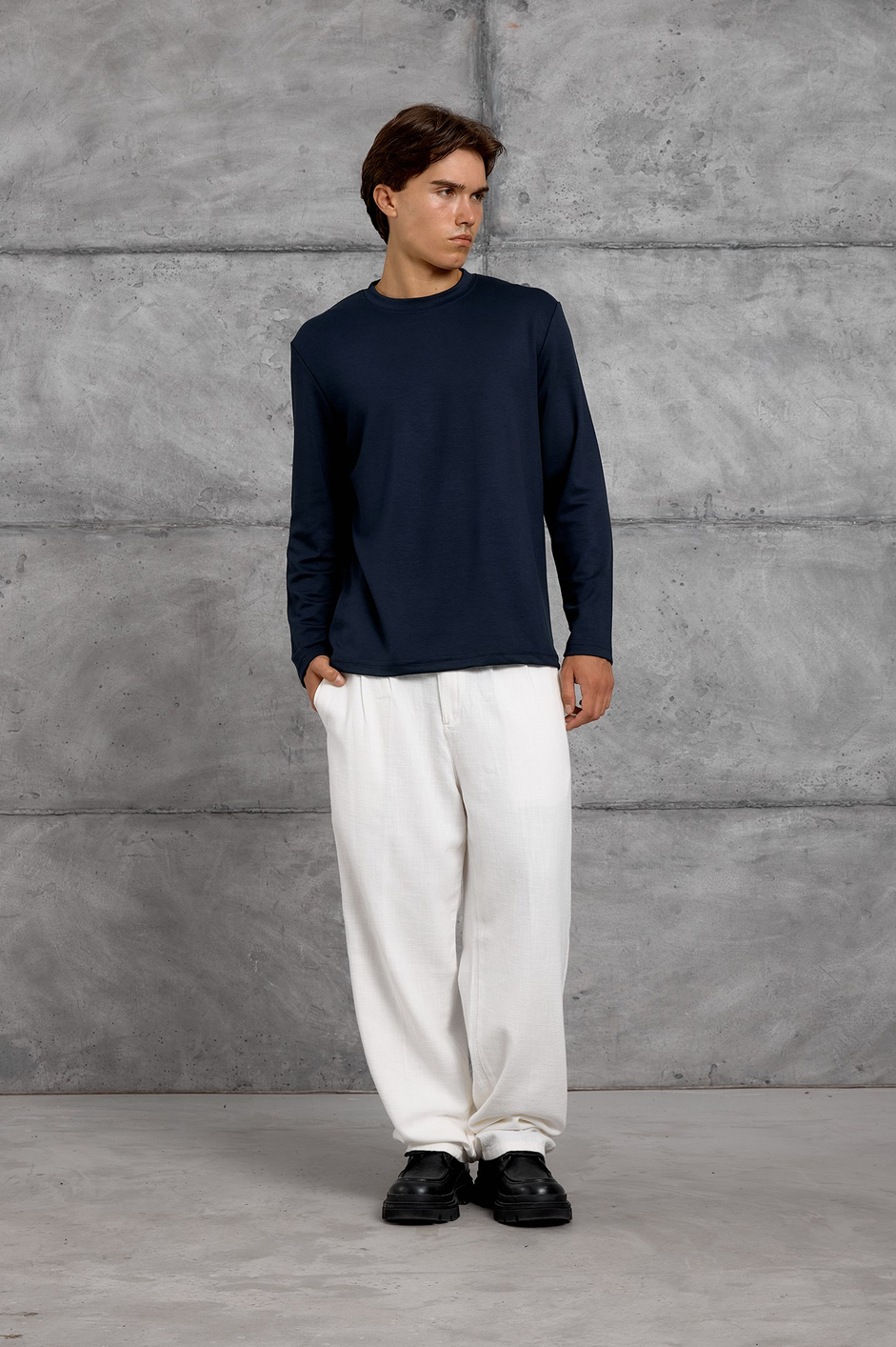Lacivert UZUN KOLLU OYSHO KUMAŞ SWEATSHIRT