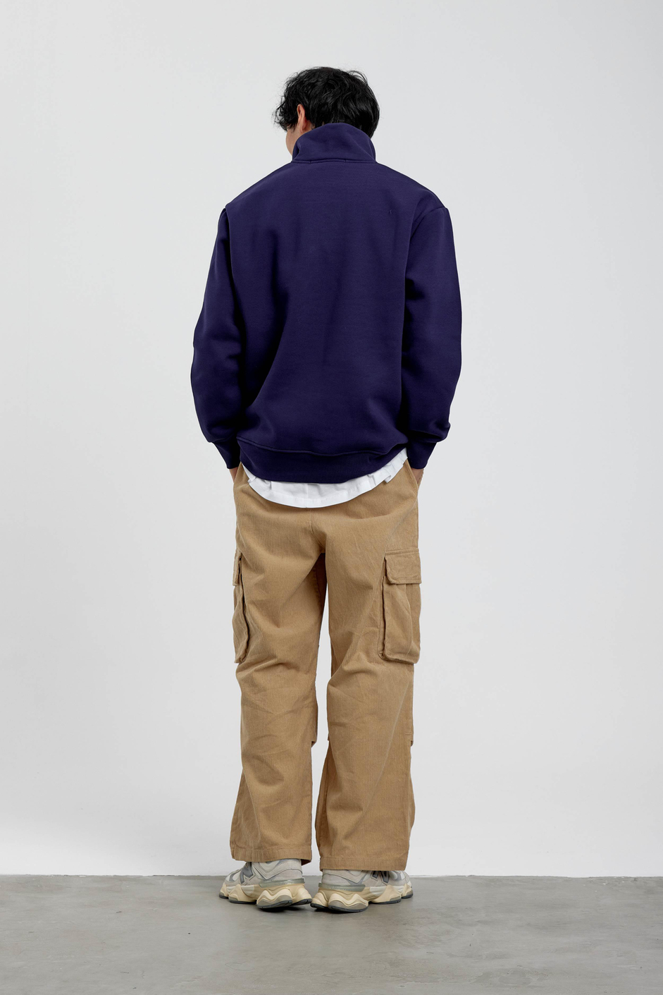 Lacivert Yakası Fermuarlı Basic Şardonlu Sweatshirt