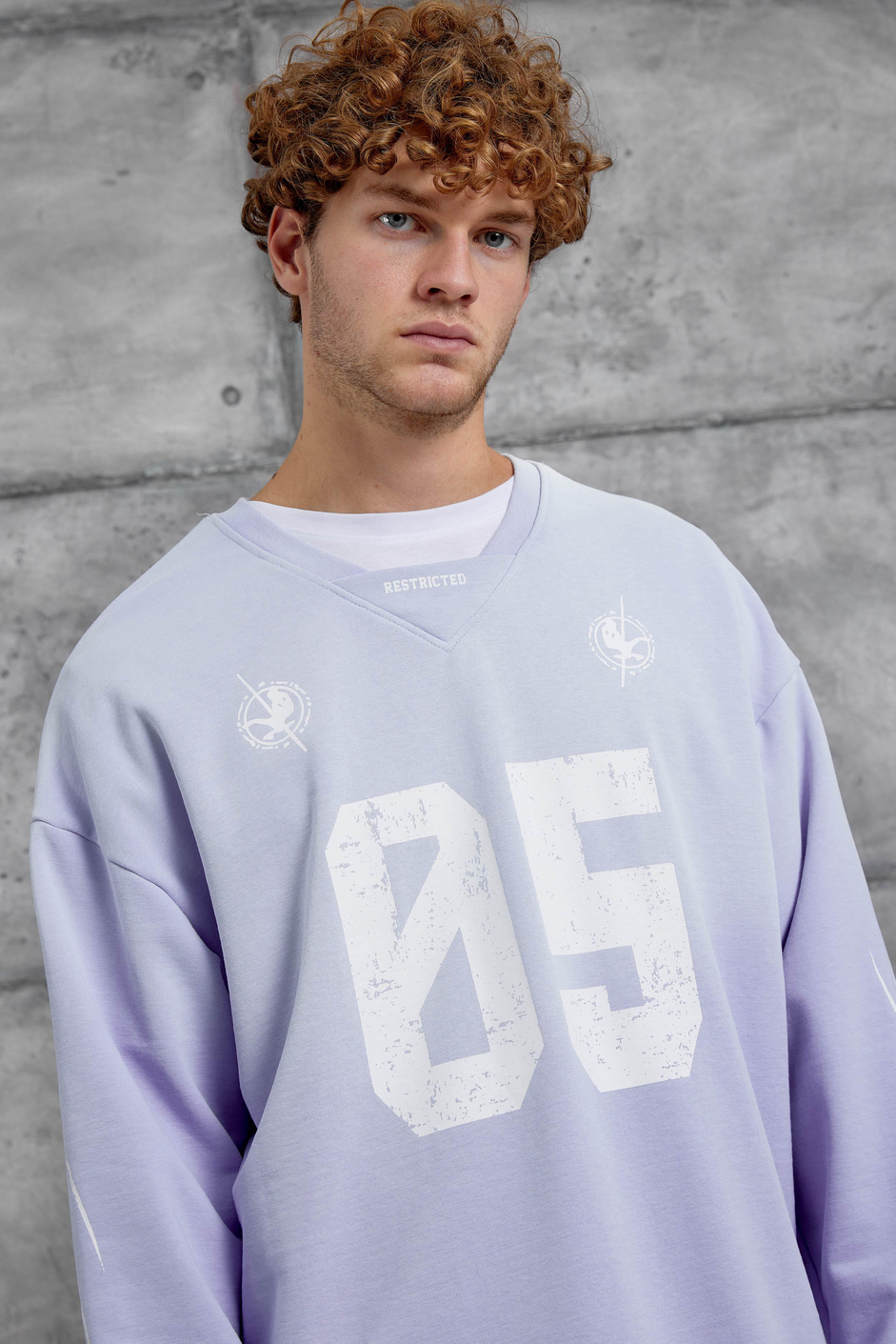 Lila Nmrc Rakam Baskılı Oversize Sweatshirt