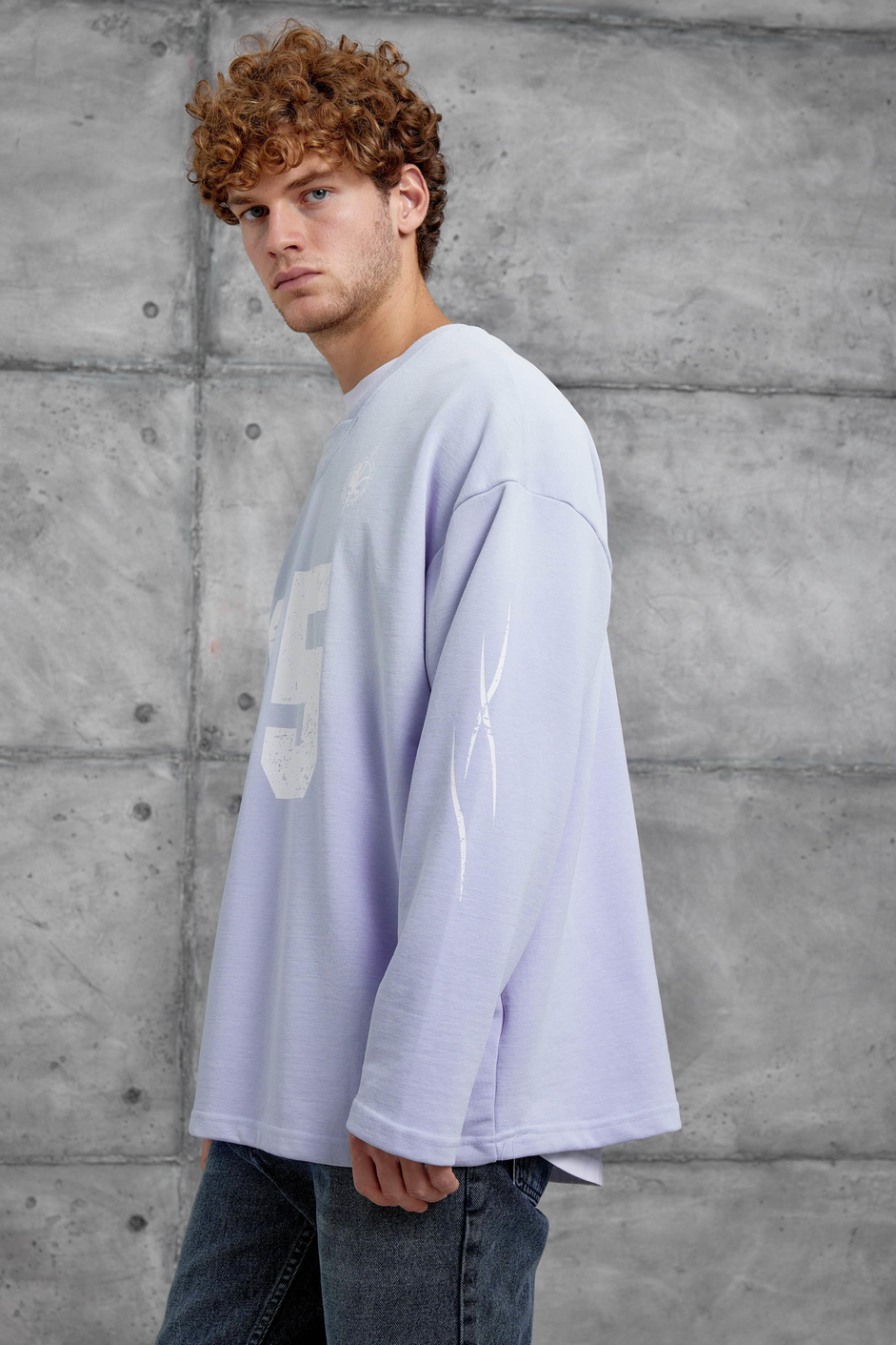 Lila Nmrc Rakam Baskılı Oversize Sweatshirt
