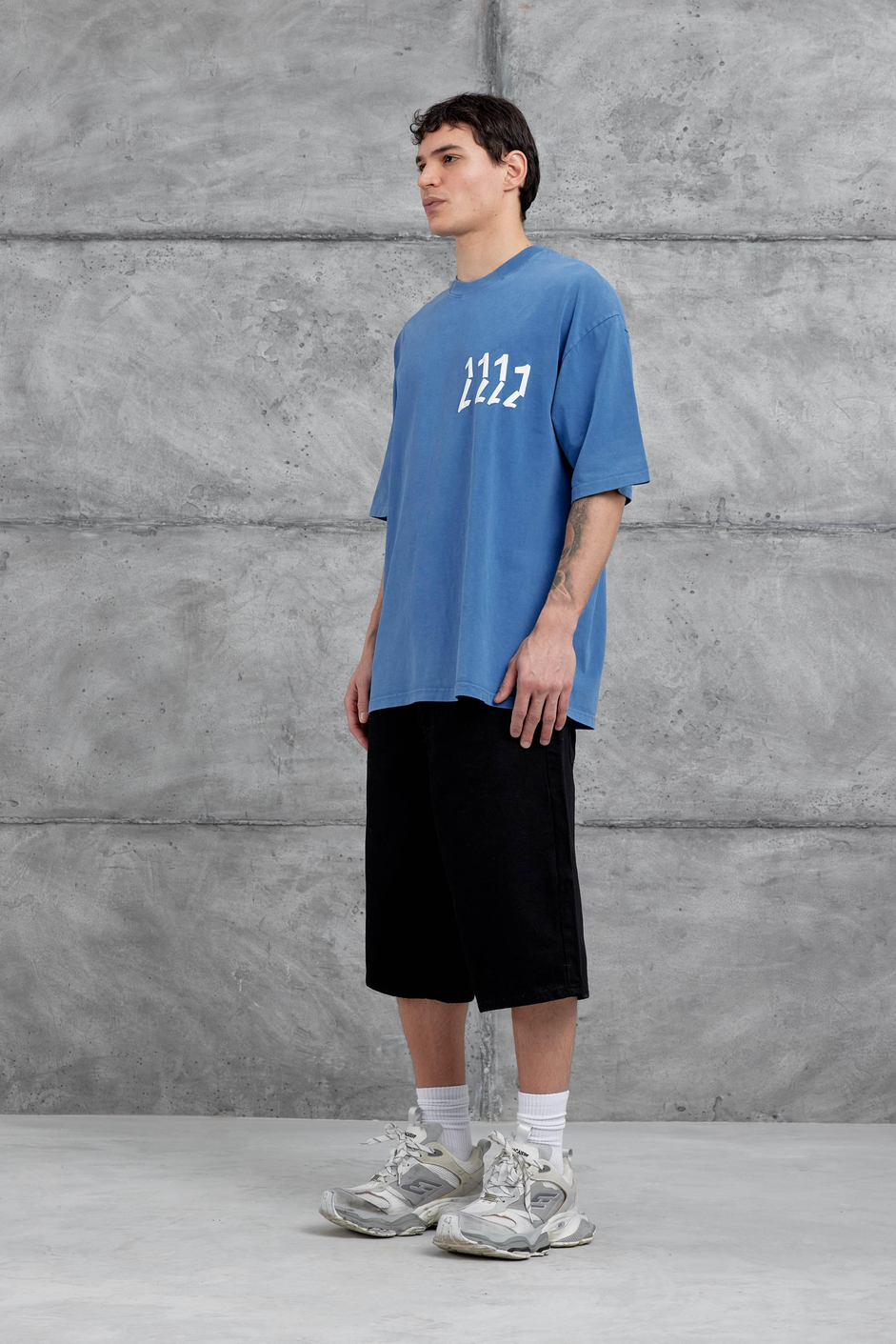 Mavi 1111 Yazılı Yıkamalı Oversize Tshirt