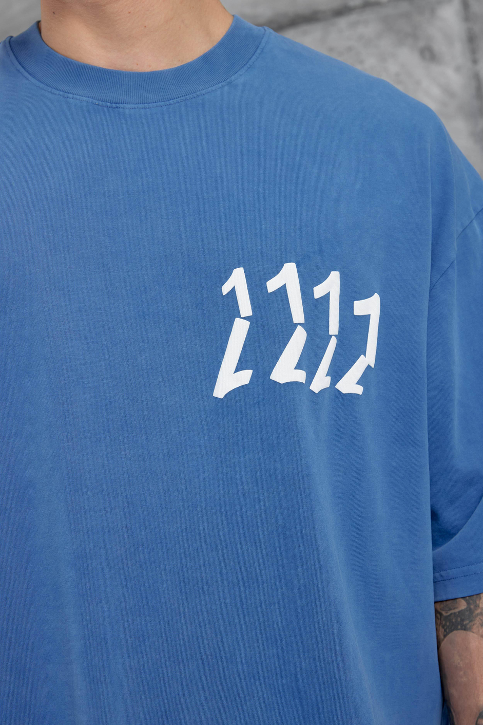 Mavi 1111 Yazılı Yıkamalı Oversize Tshirt