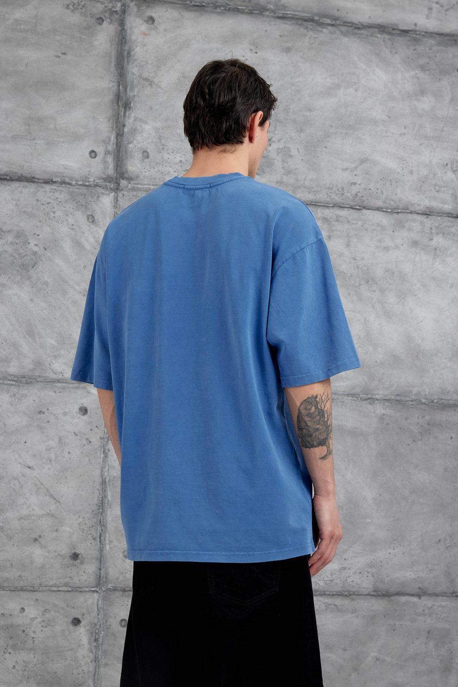 Mavi 1111 Yazılı Yıkamalı Oversize Tshirt