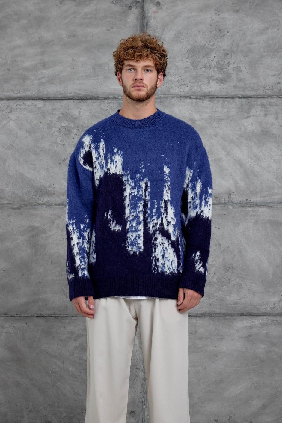 Mavi 251 Desenli Oversize Yün Triko
