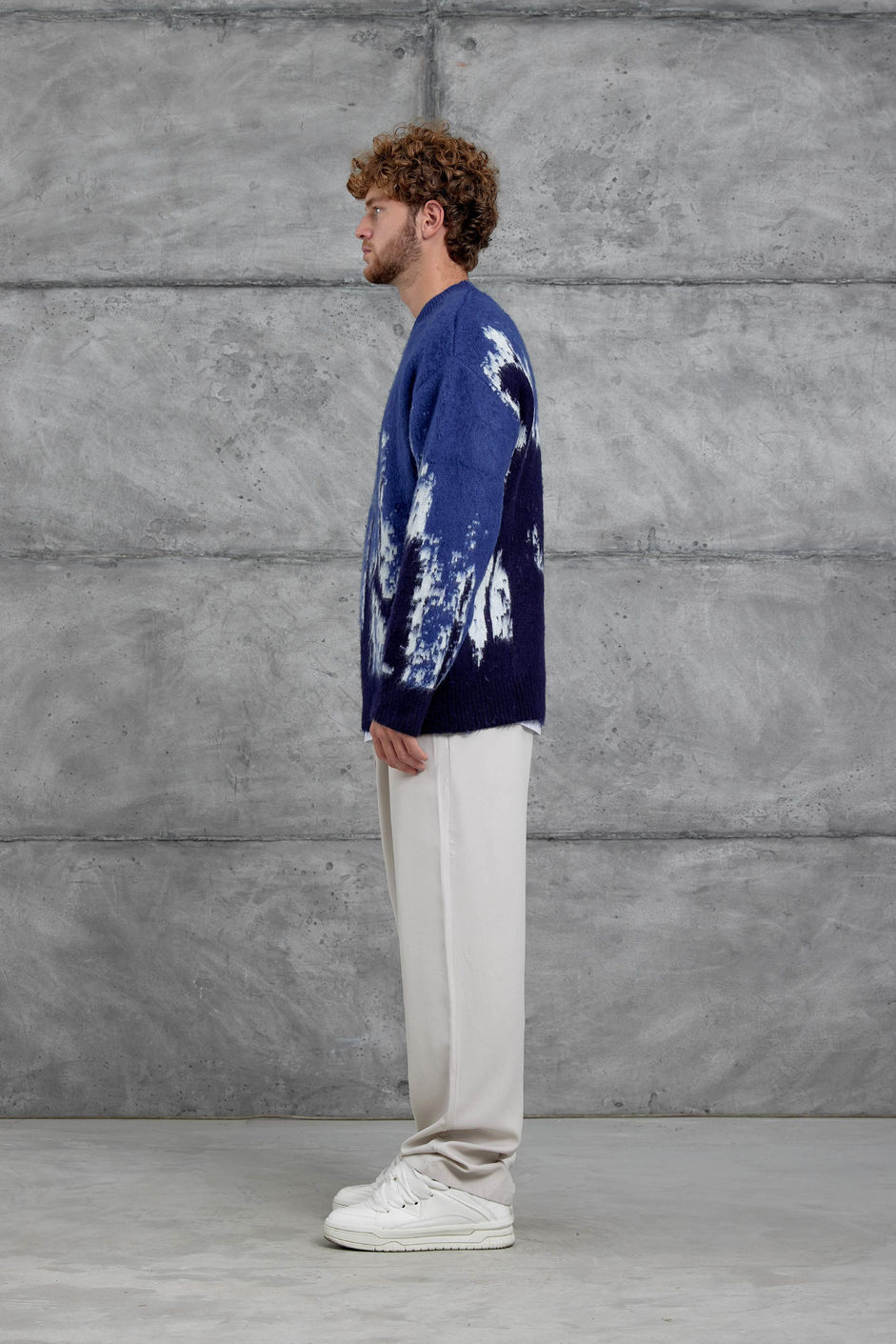 Mavi 251 Desenli Oversize Yün Triko
