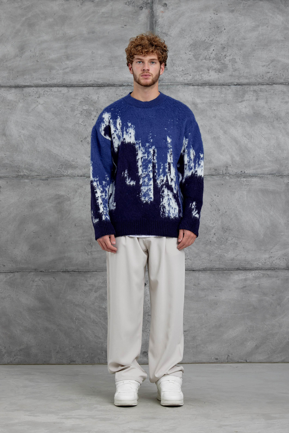 Mavi 251 Desenli Oversize Yün Triko