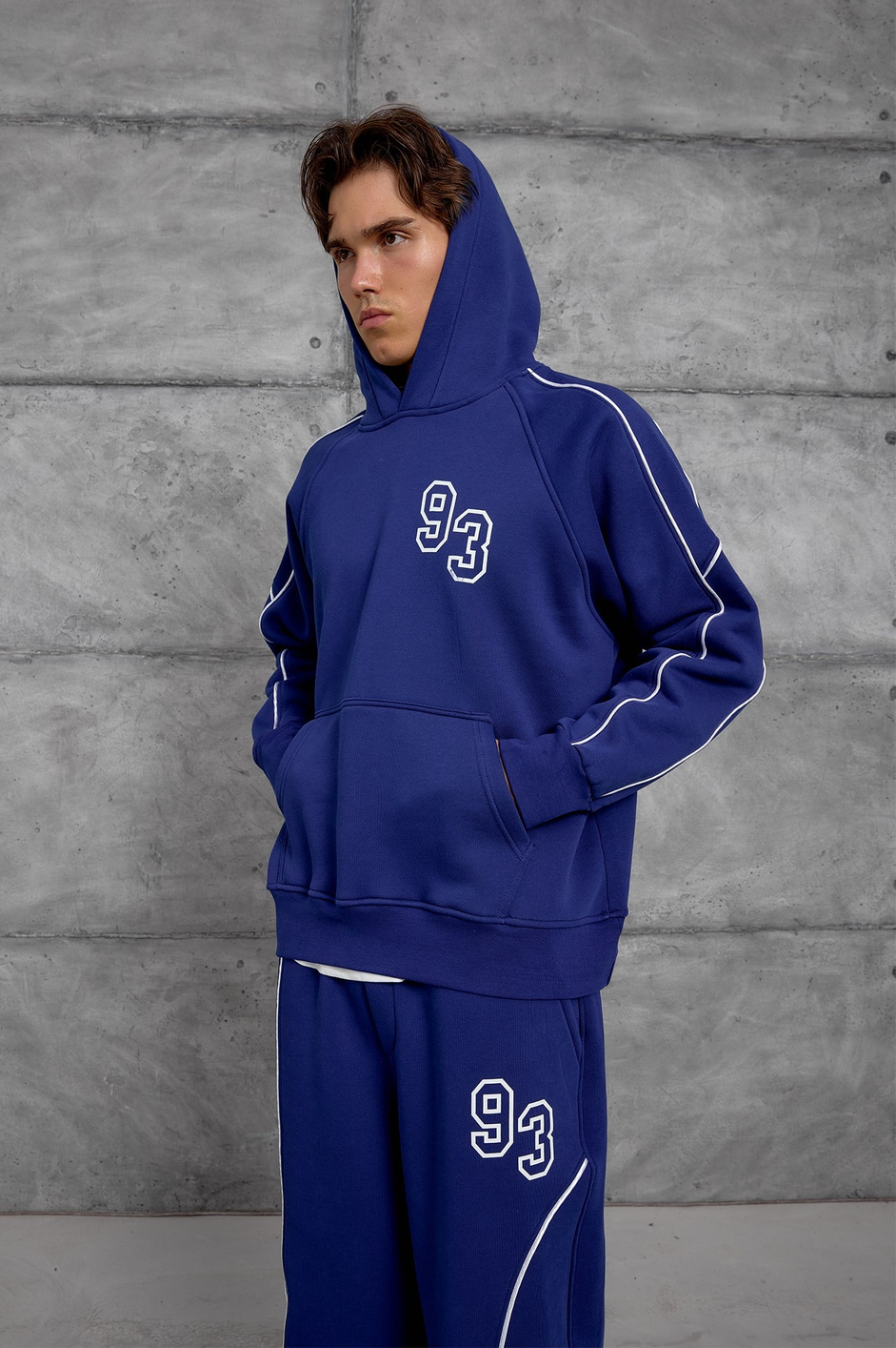 Mavi 93 BASKI OVERSIZE ŞARDONLU EŞOFMAN TAKIMI