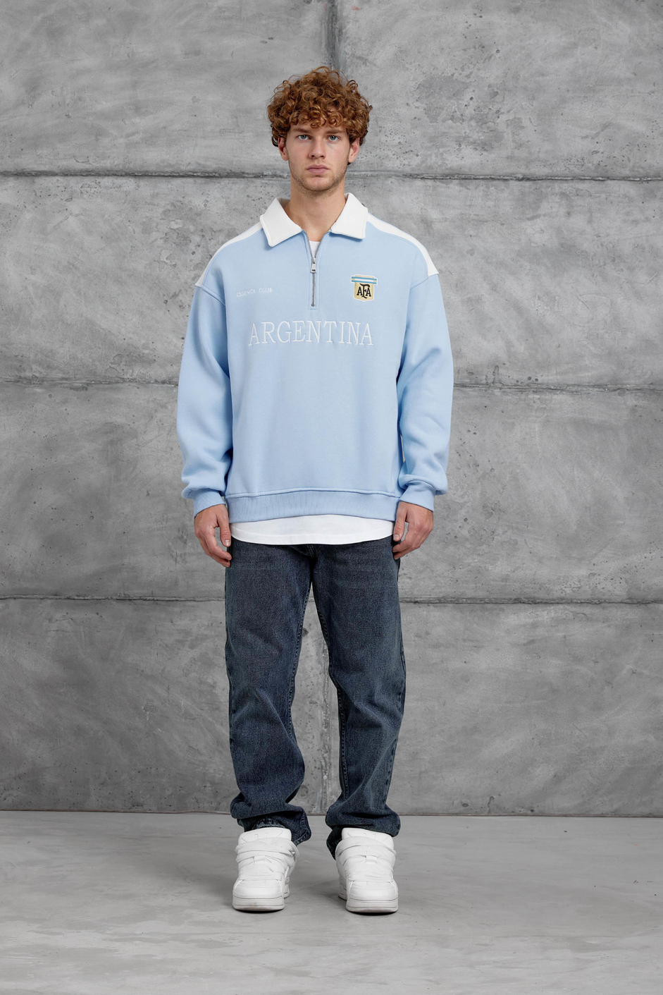 Mavi ARGENTİNE BASKILI YARIM FERMUARLI SWEATSHİRT