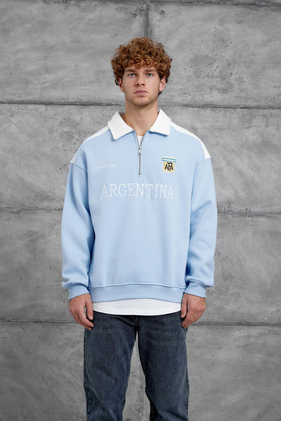 Mavi ARGENTİNE BASKILI YARIM FERMUARLI SWEATSHİRT