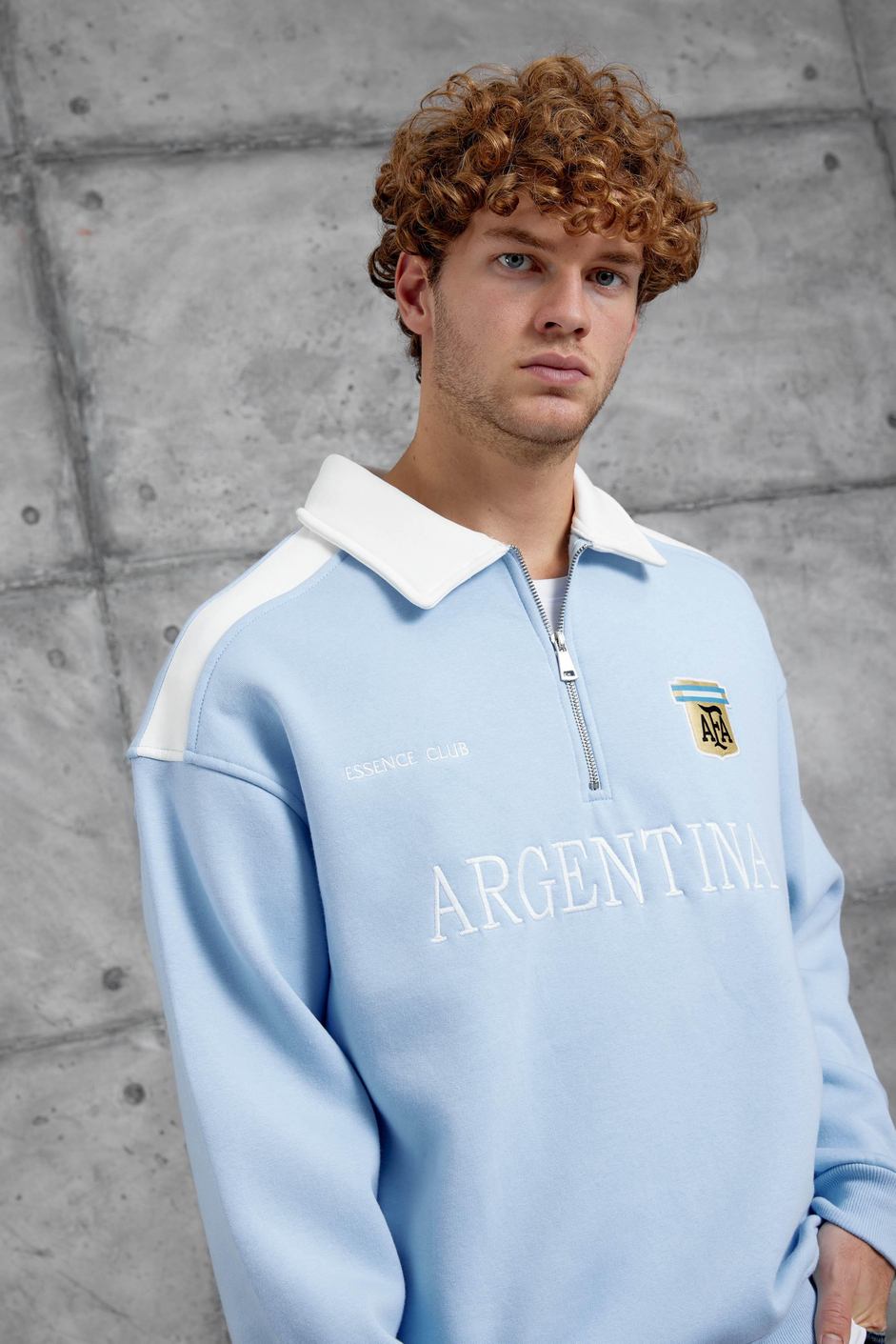 Mavi ARGENTİNE BASKILI YARIM FERMUARLI SWEATSHİRT