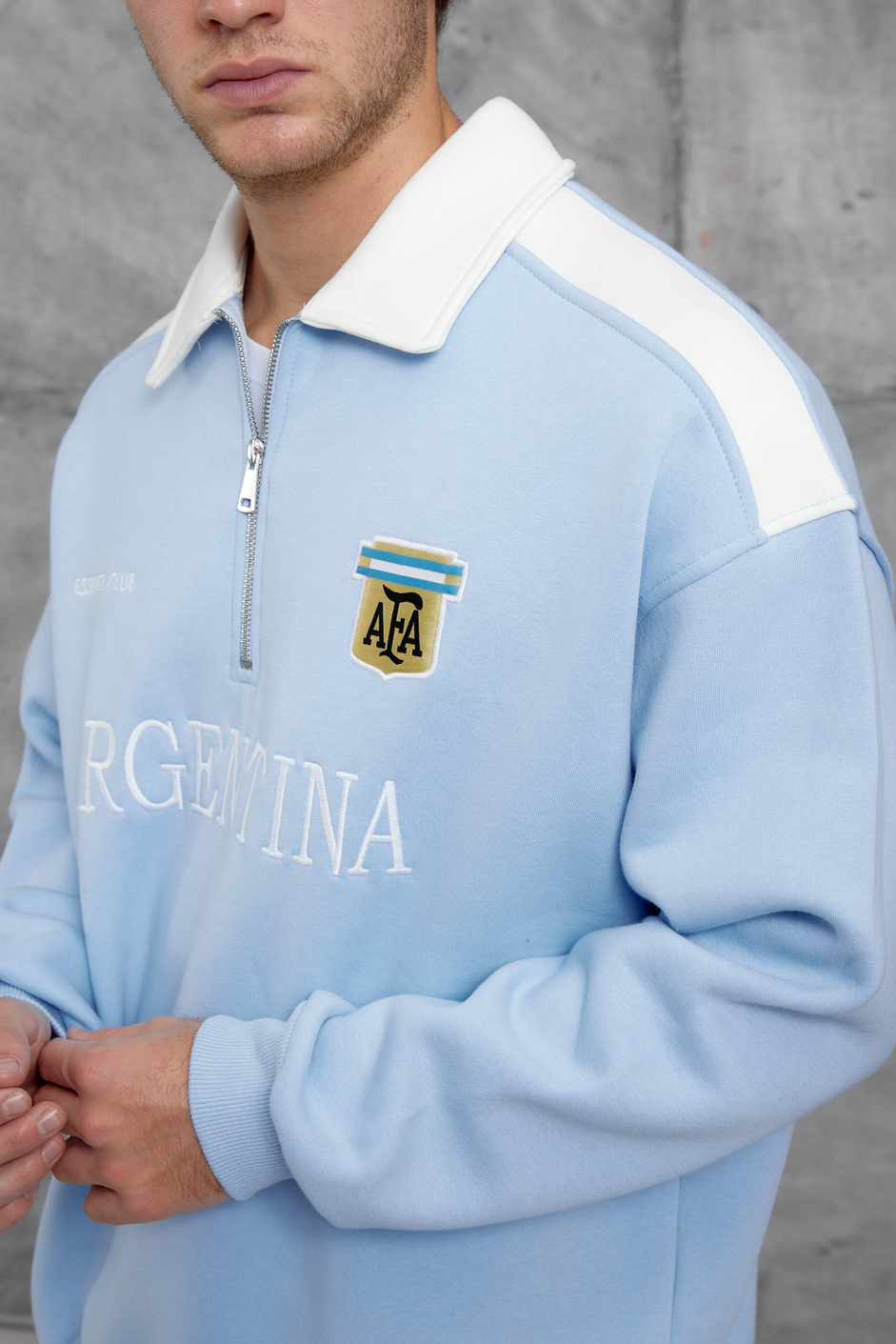 Mavi ARGENTİNE BASKILI YARIM FERMUARLI SWEATSHİRT