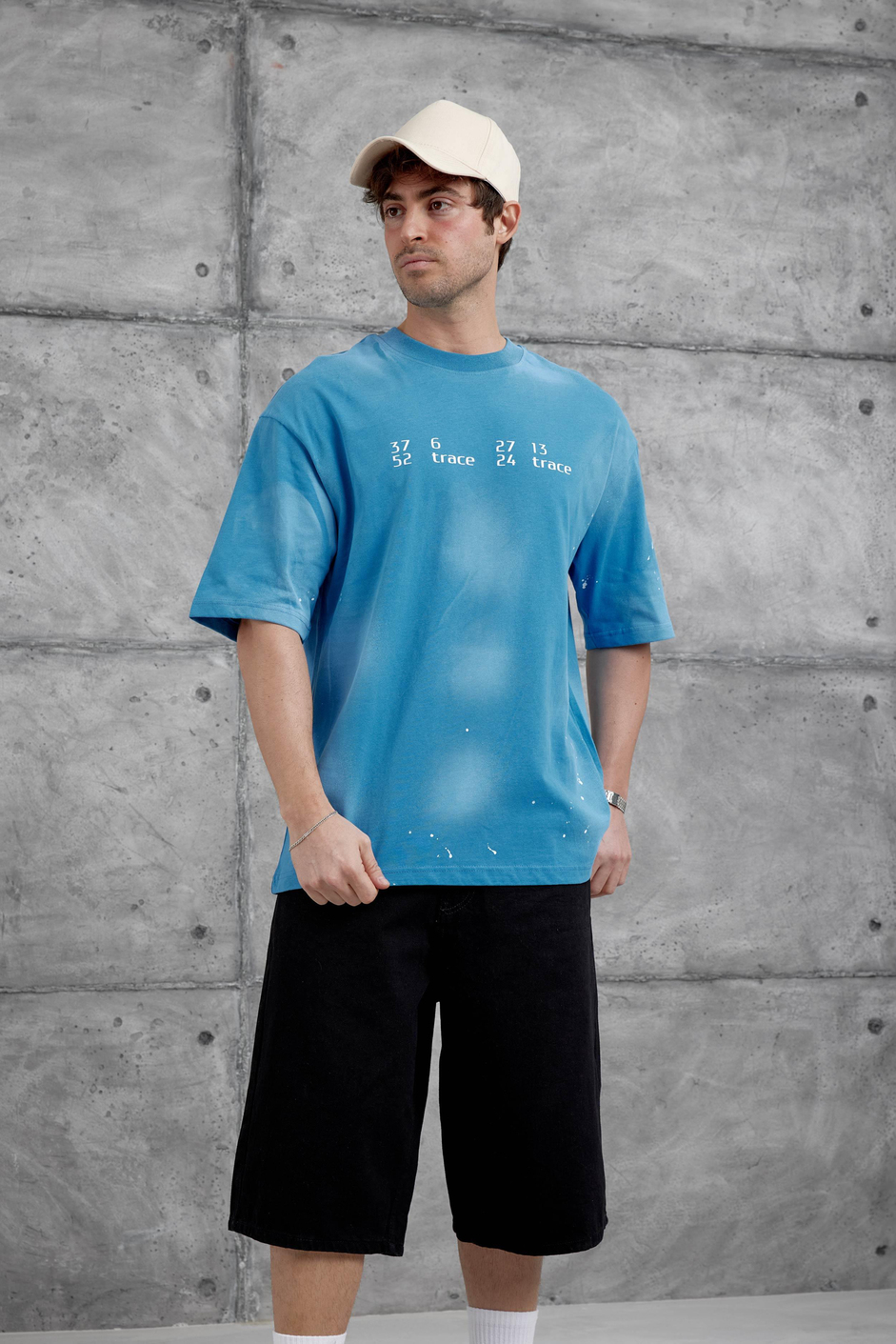 Mavi Arka Hydrion Yazılı Oversize Tshirt