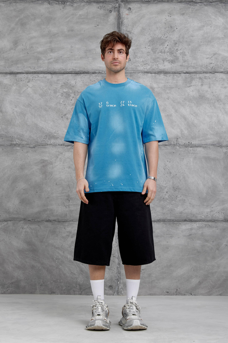 Mavi Arka Hydrion Yazılı Oversize Tshirt