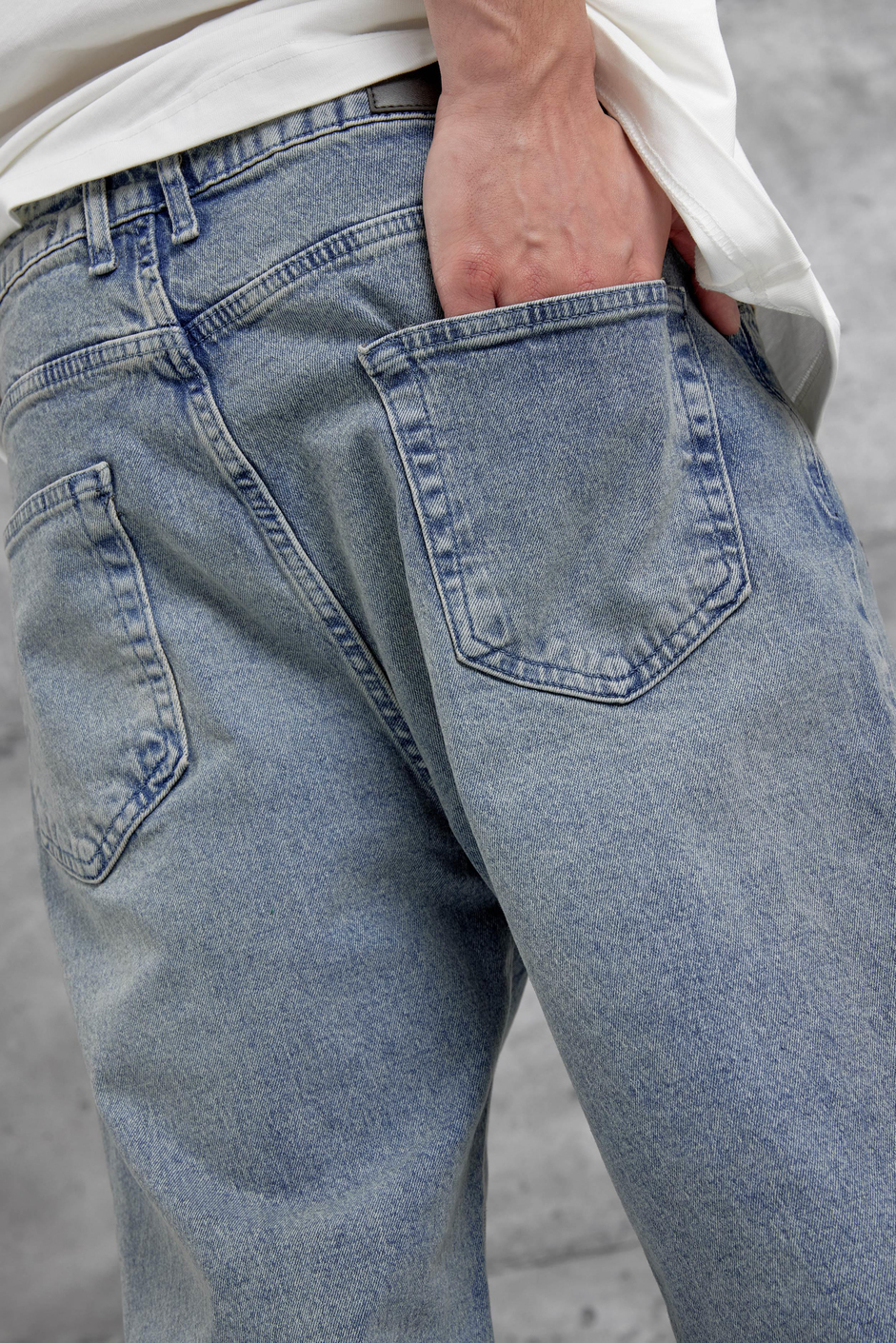 Mavi Cth Nakış Detaylı Taşlamalı Baggy Jean