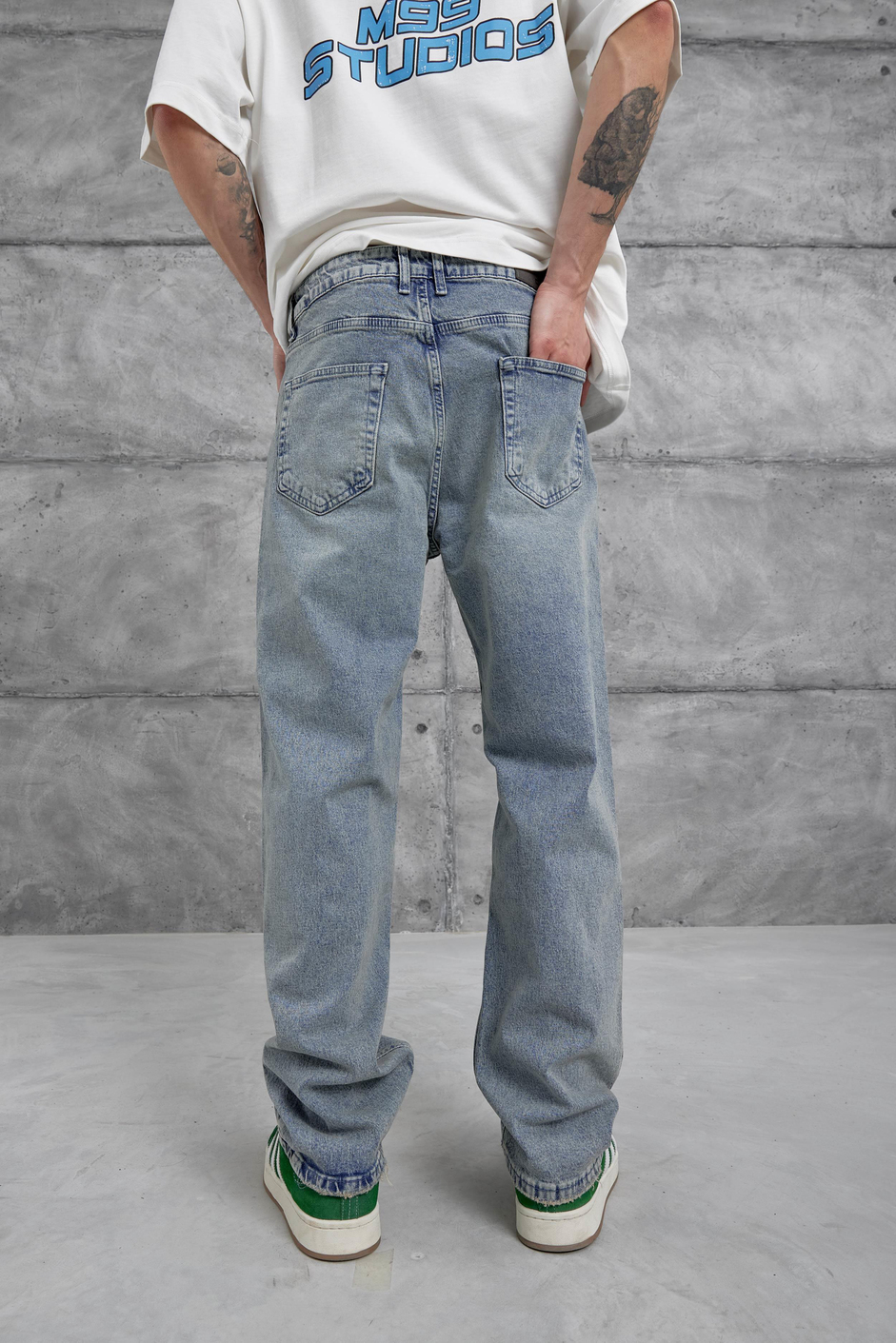 Mavi Cth Nakış Detaylı Taşlamalı Baggy Jean