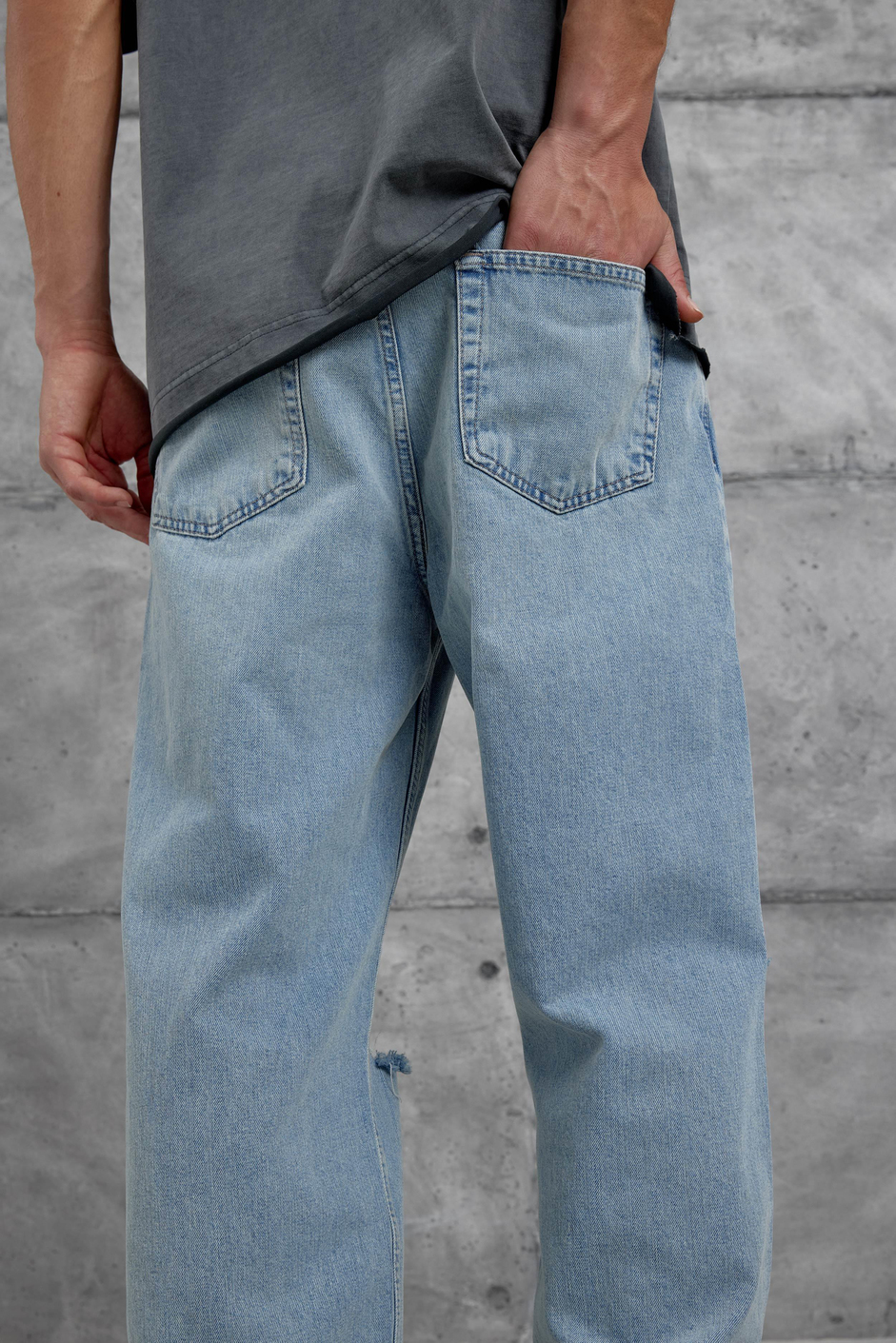 Mavi Cth Yırtık Detaylı Baggy Jean