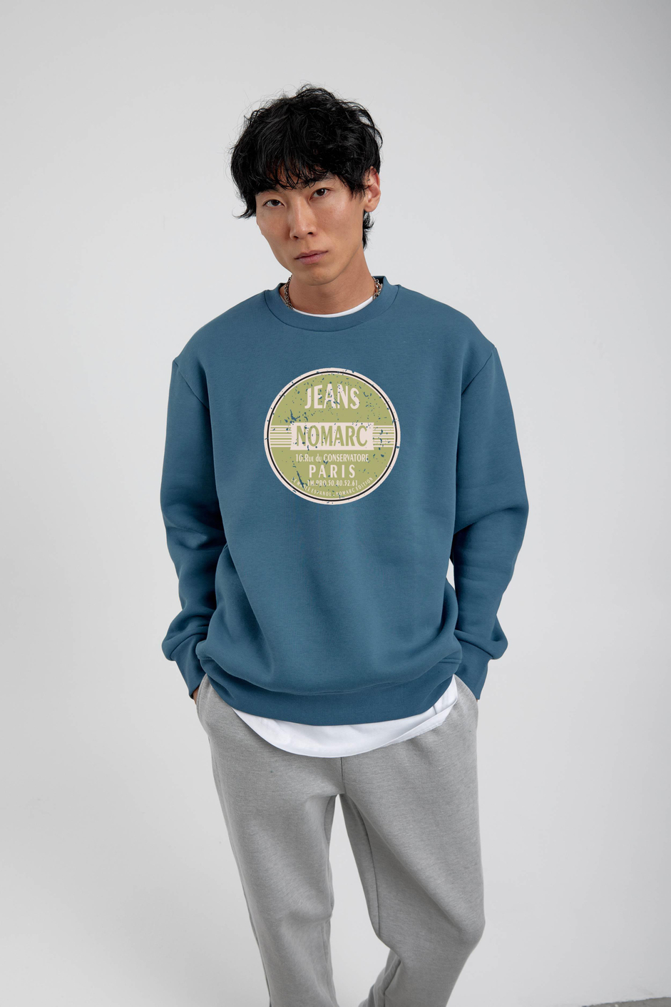 Mavi Daire Baskılı Sweatshirt