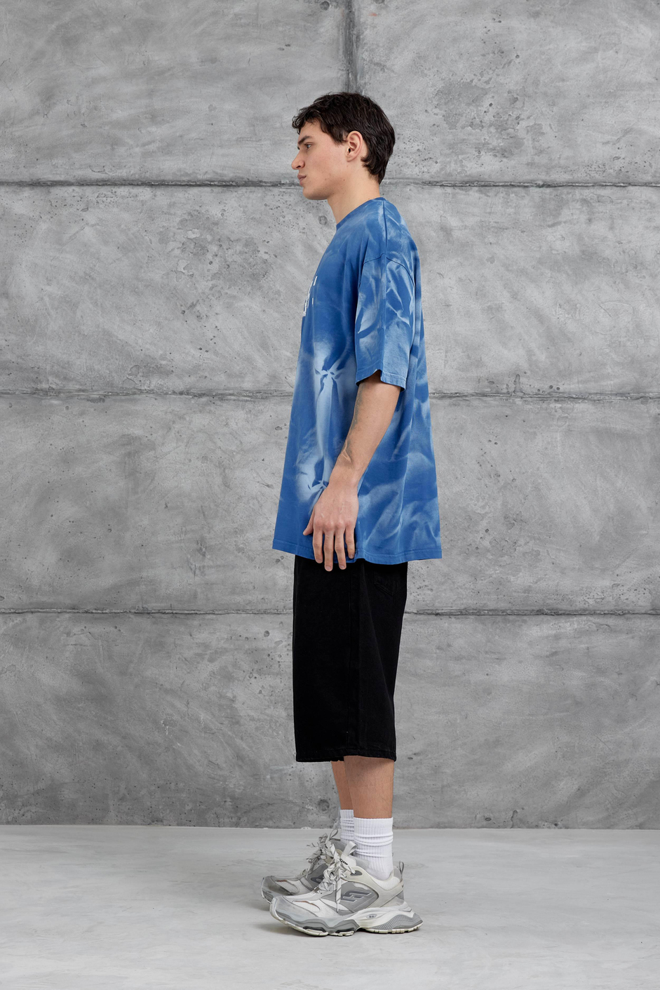 Mavi Drift Yazılı Yıkamalı Oversize Tshirt