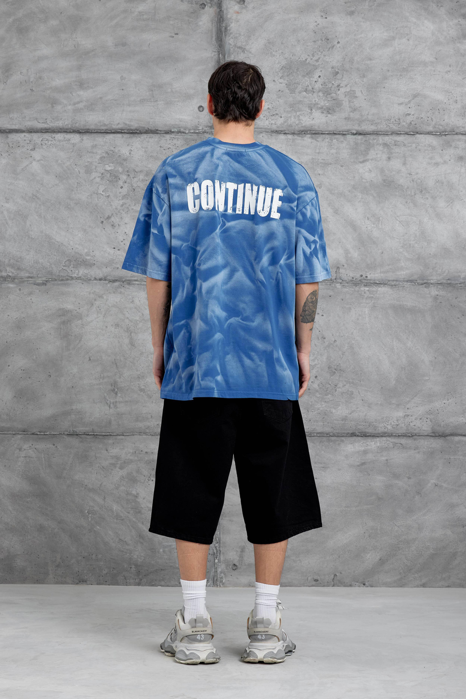 Mavi Drift Yazılı Yıkamalı Oversize Tshirt