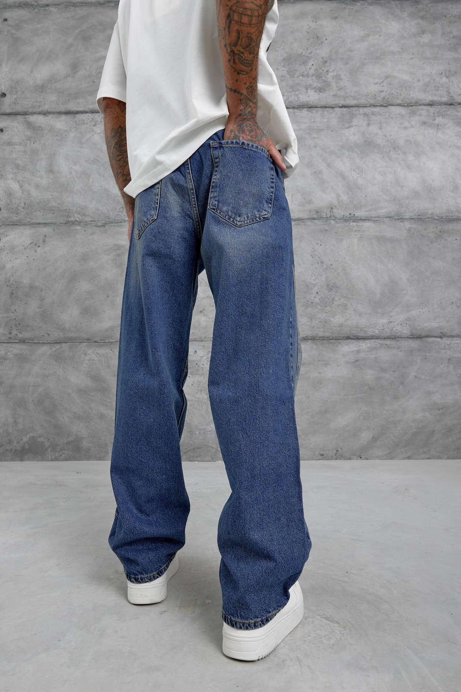 Mavi Eskitme Ve Taşlamalı Relax Baggy Jean