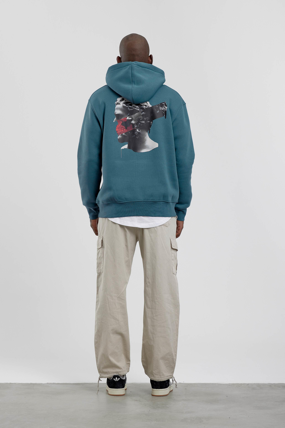 Mavi Figür Baskılı Kapüşonlu Sweatshirt