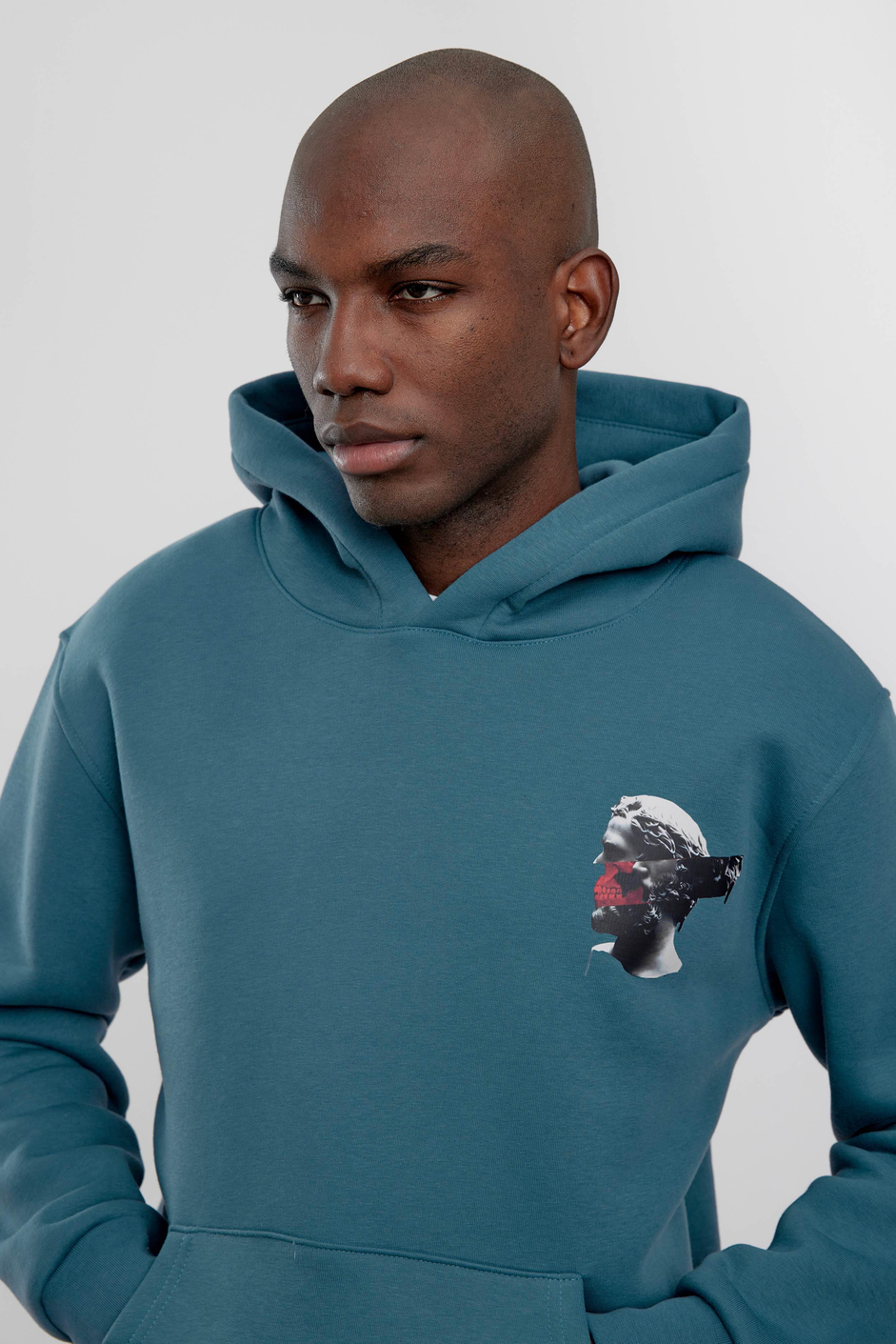 Mavi Figür Baskılı Kapüşonlu Sweatshirt