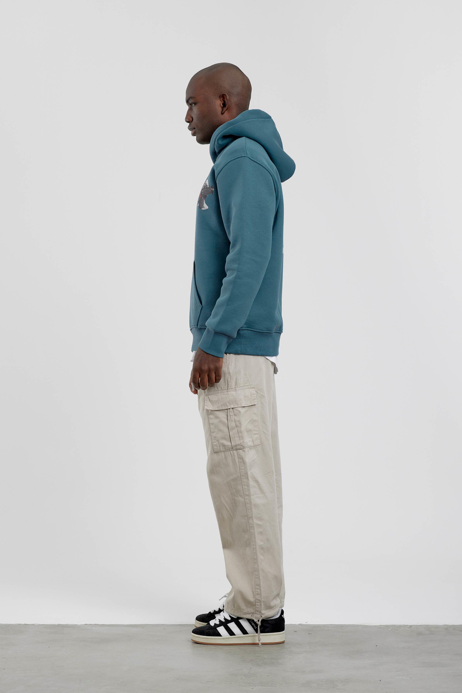 Mavi Figür Baskılı Kapüşonlu Sweatshirt