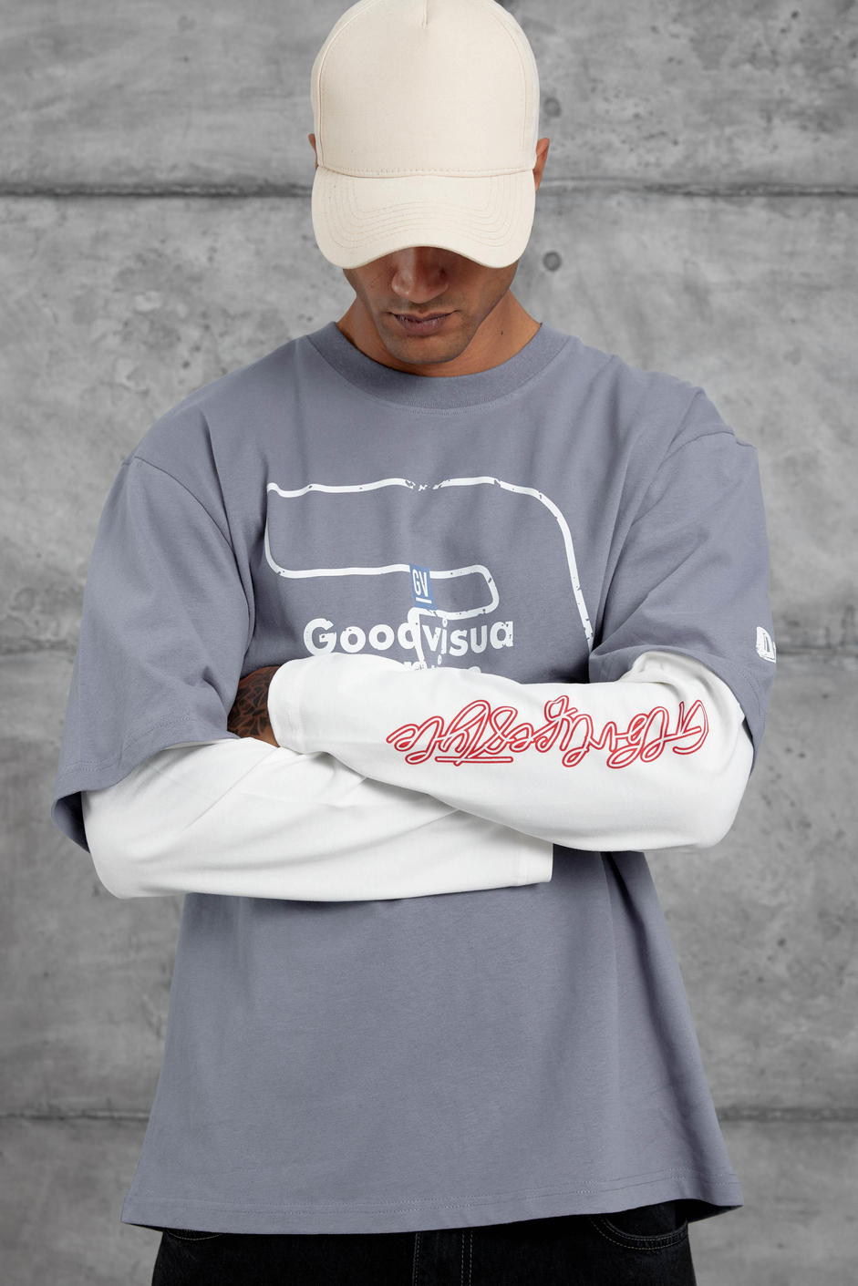 Mavi Goodvision Baskılı  Oversize Kolu Parçalı Tasarım Sweatshirt