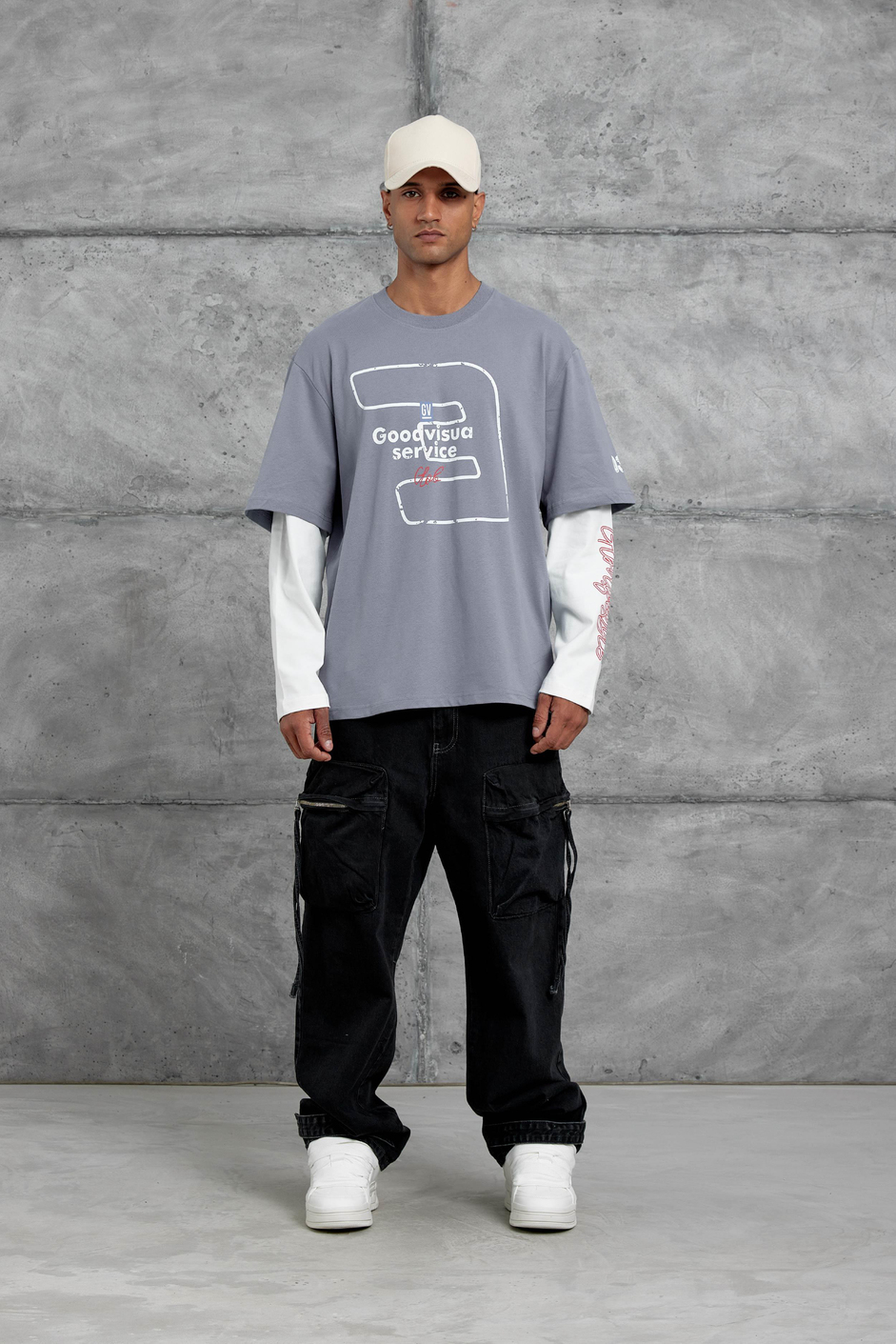 Mavi Goodvision Baskılı  Oversize Kolu Parçalı Tasarım Sweatshirt