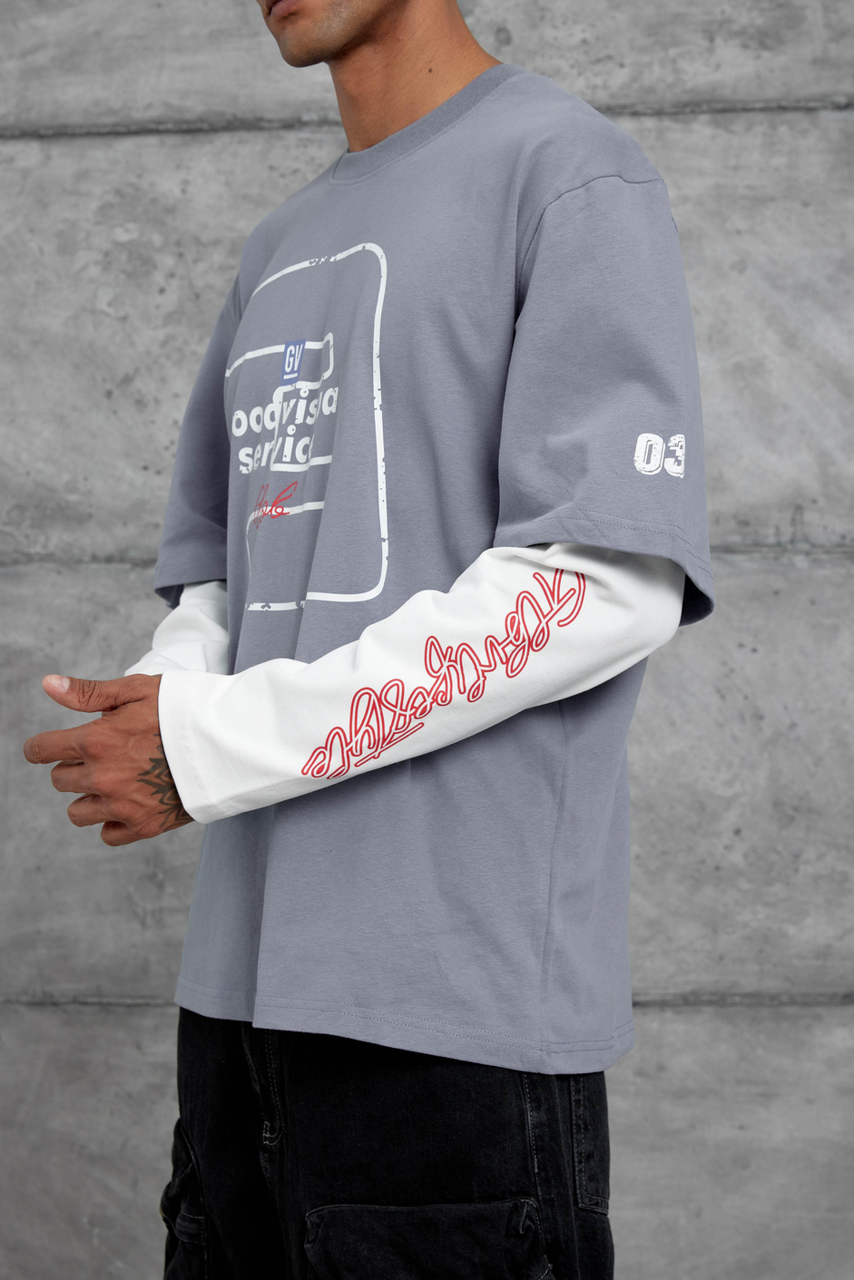 Mavi Goodvision Baskılı  Oversize Kolu Parçalı Tasarım Sweatshirt