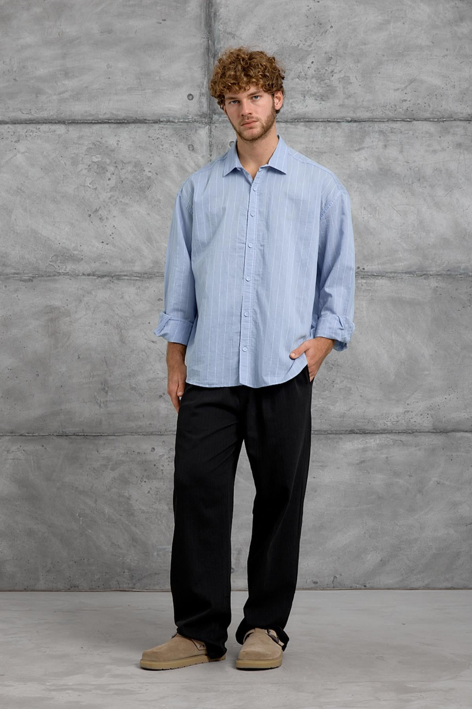 Mavi GST ÇİZGİLİ OVERSIZE GÖMLEK