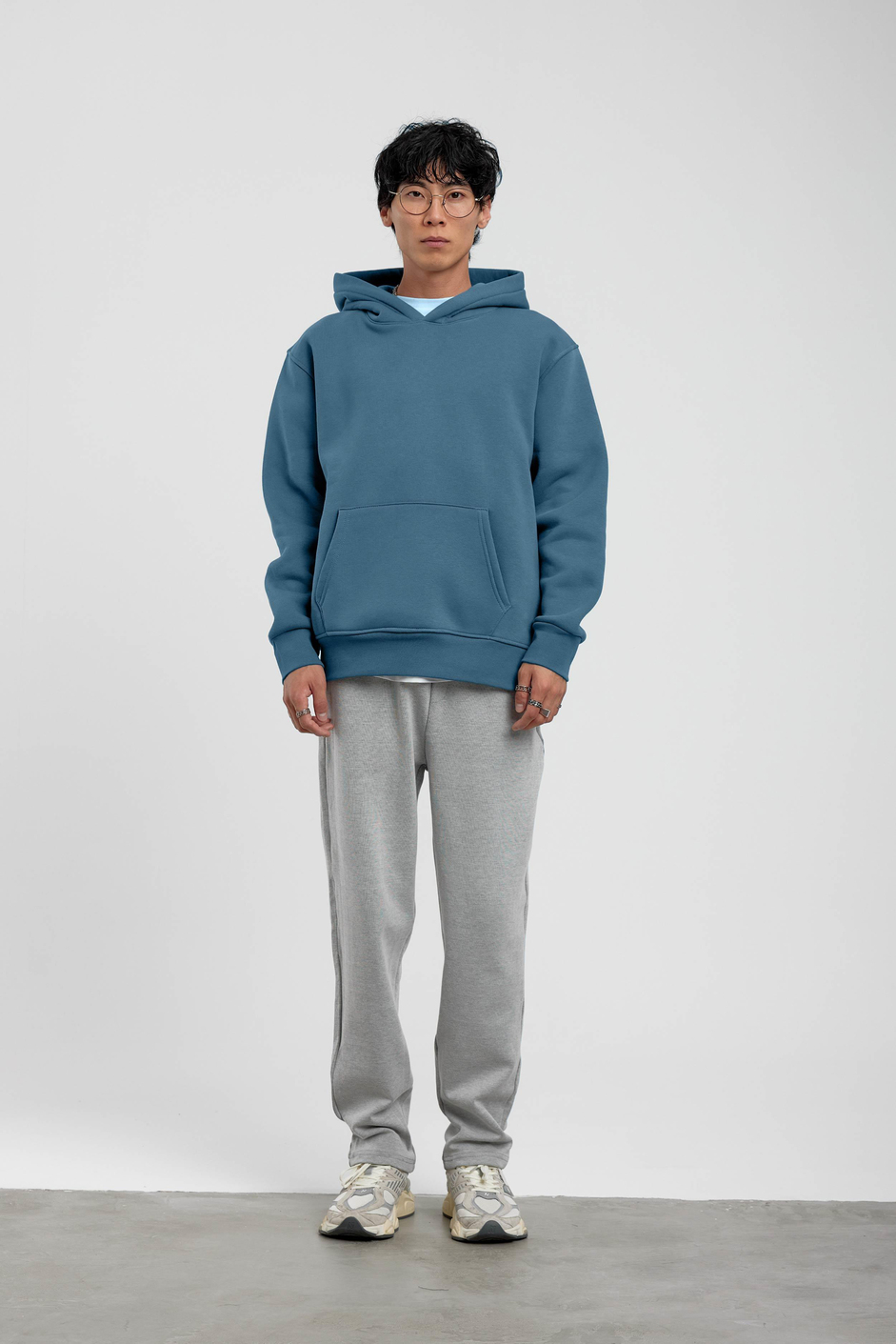 Mavi Kapüşonlu Basic Şardonlu Sweatshirt