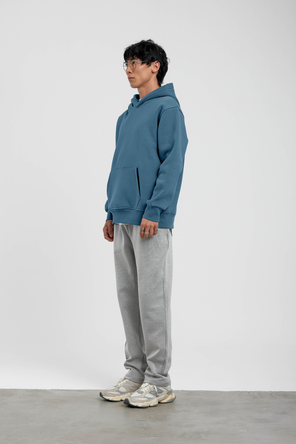 Mavi Kapüşonlu Basic Şardonlu Sweatshirt